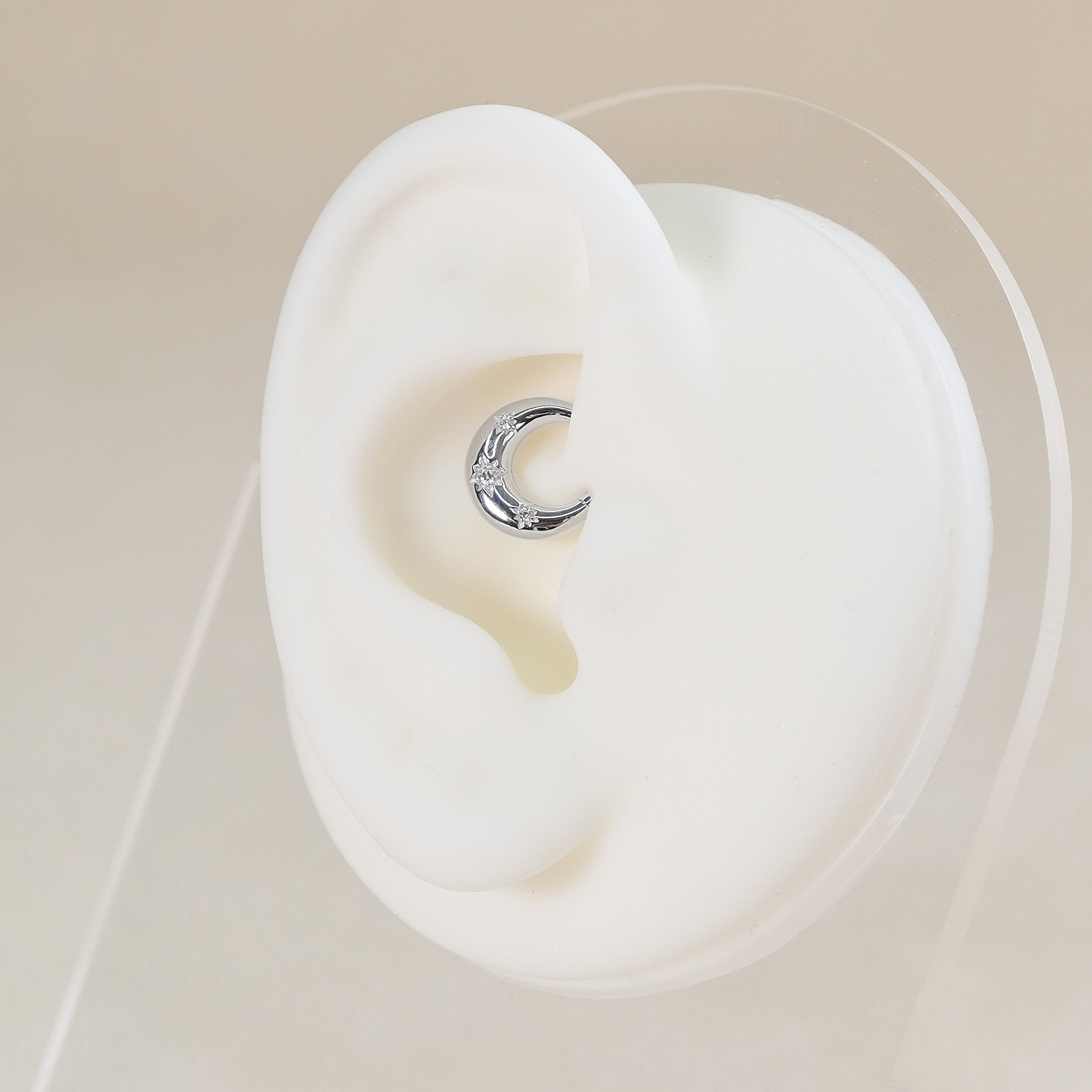 Starburst Daith Piercing Hoop 8mm - 14K Solid White Gold