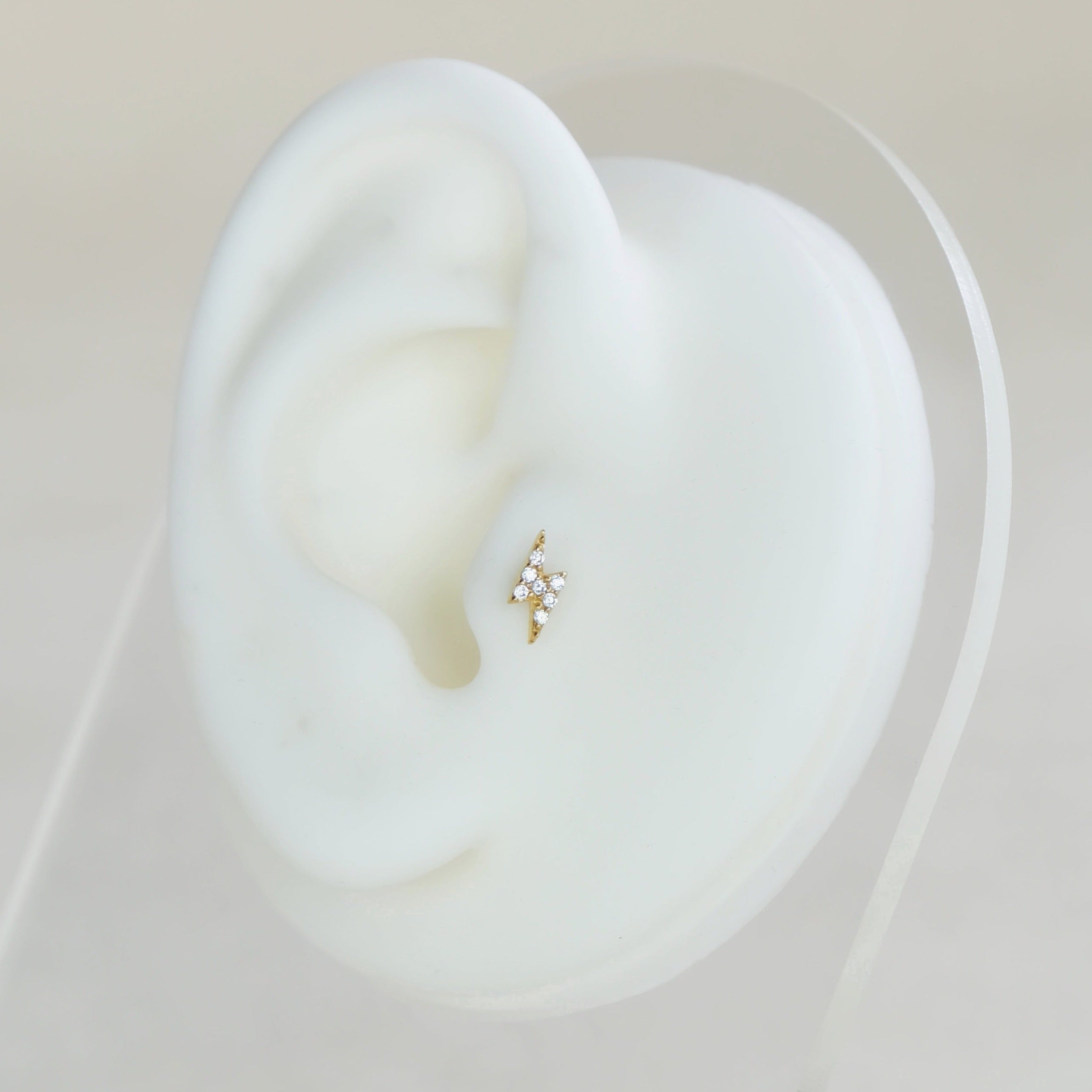 Lightning Bolt Flat Back Labret Stud Earring Internally Threaded