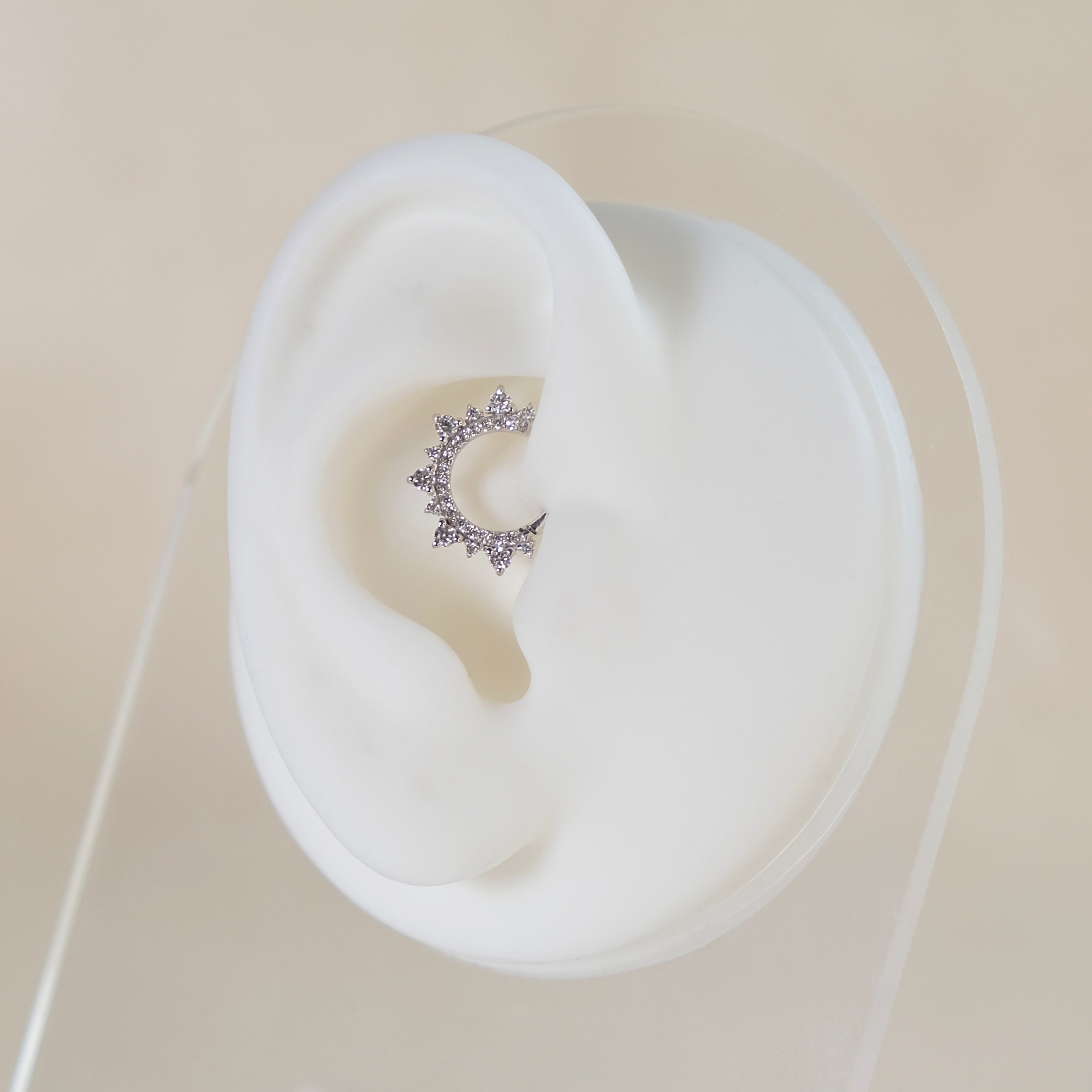 Crystal Daith Piercing Hoop 8mm - 14K Solid White Gold