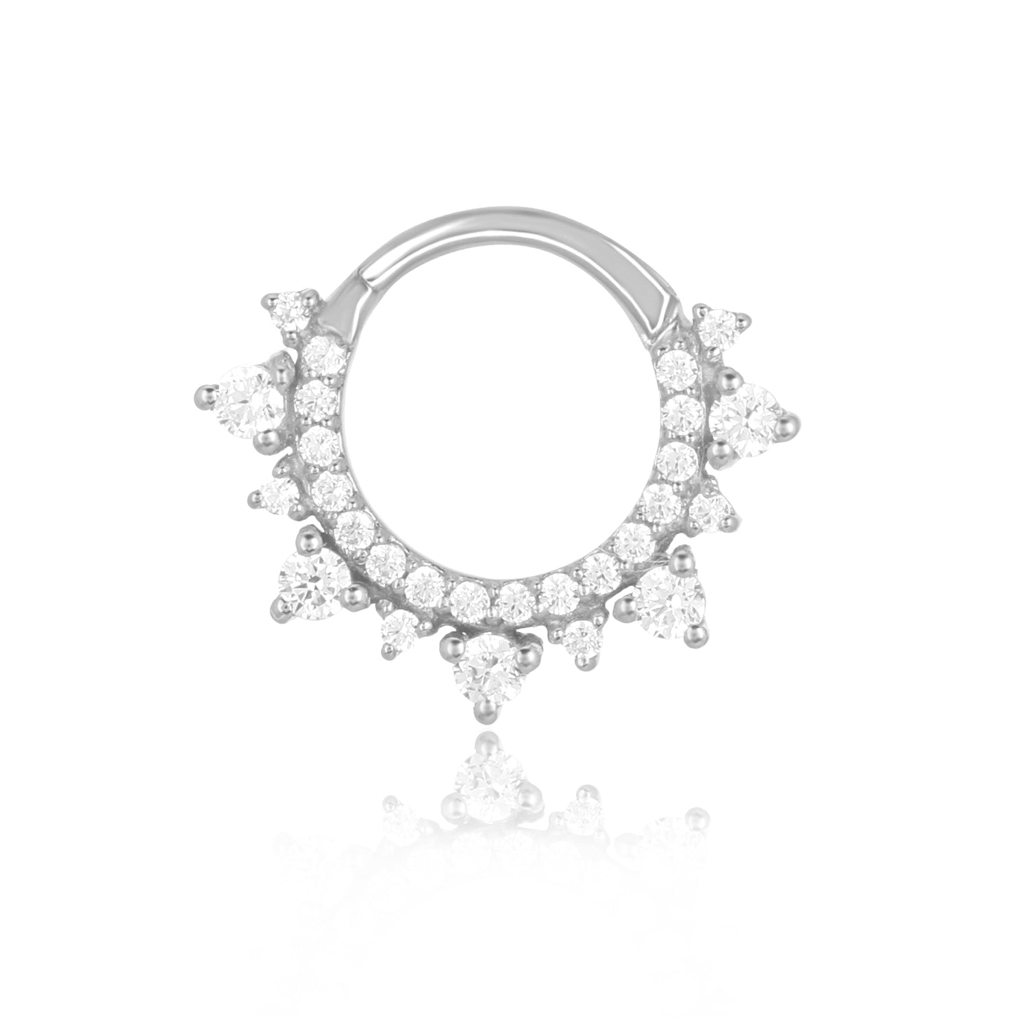 Crystal Daith Piercing Hoop 8mm - 14K Solid White Gold