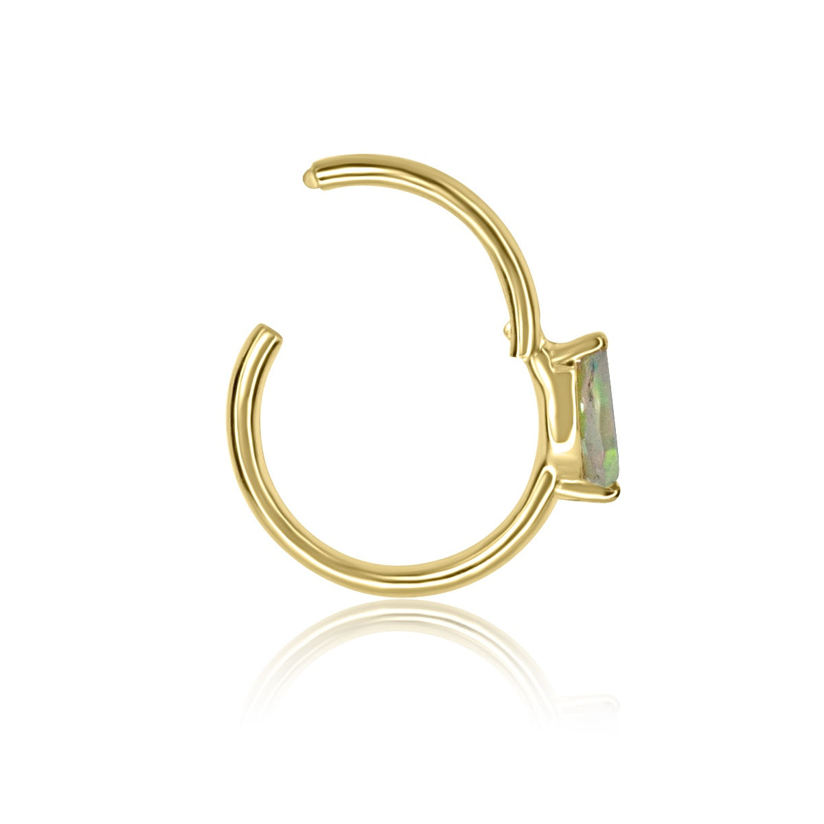 Opal Gemstone Conch Piercing Hoop 10mm - 14K Solid Yellow Gold