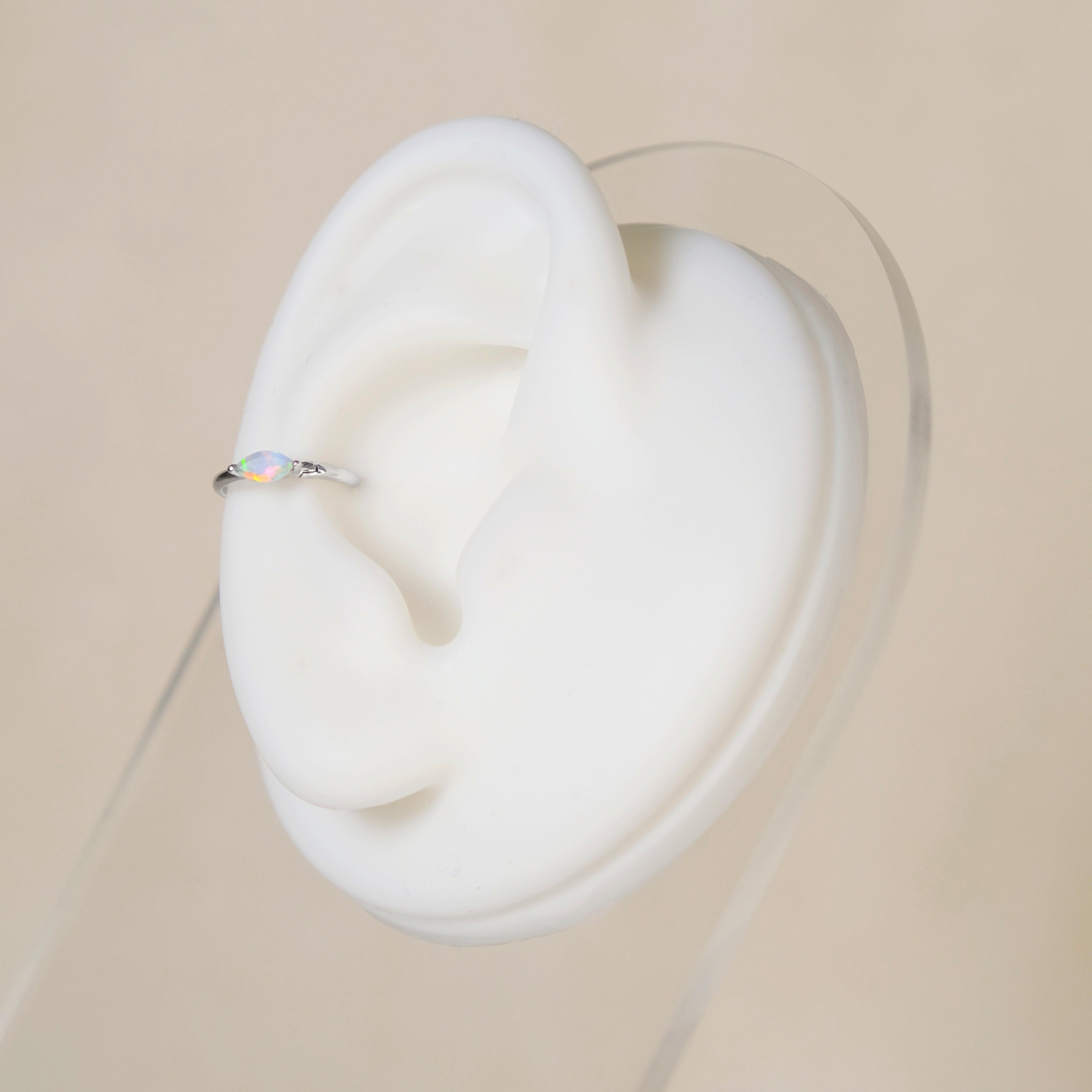 Opal Gemstone Conch Piercing Hoop 10mm - 14K Solid White Gold