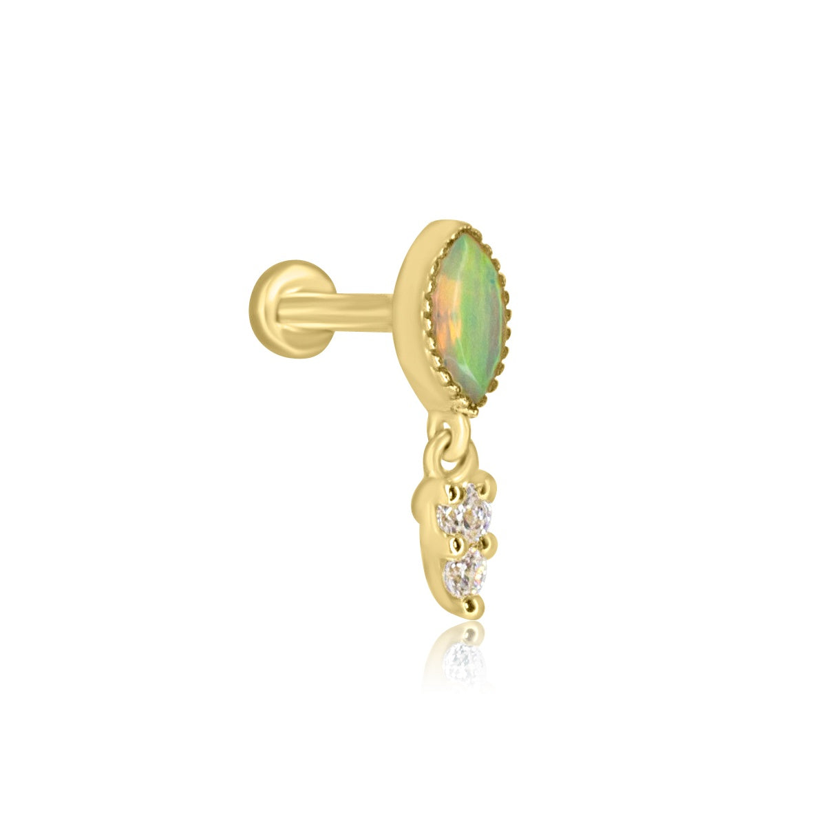 14k Yellow Gold Opal Dangle Labret Cartilage Stud Earring