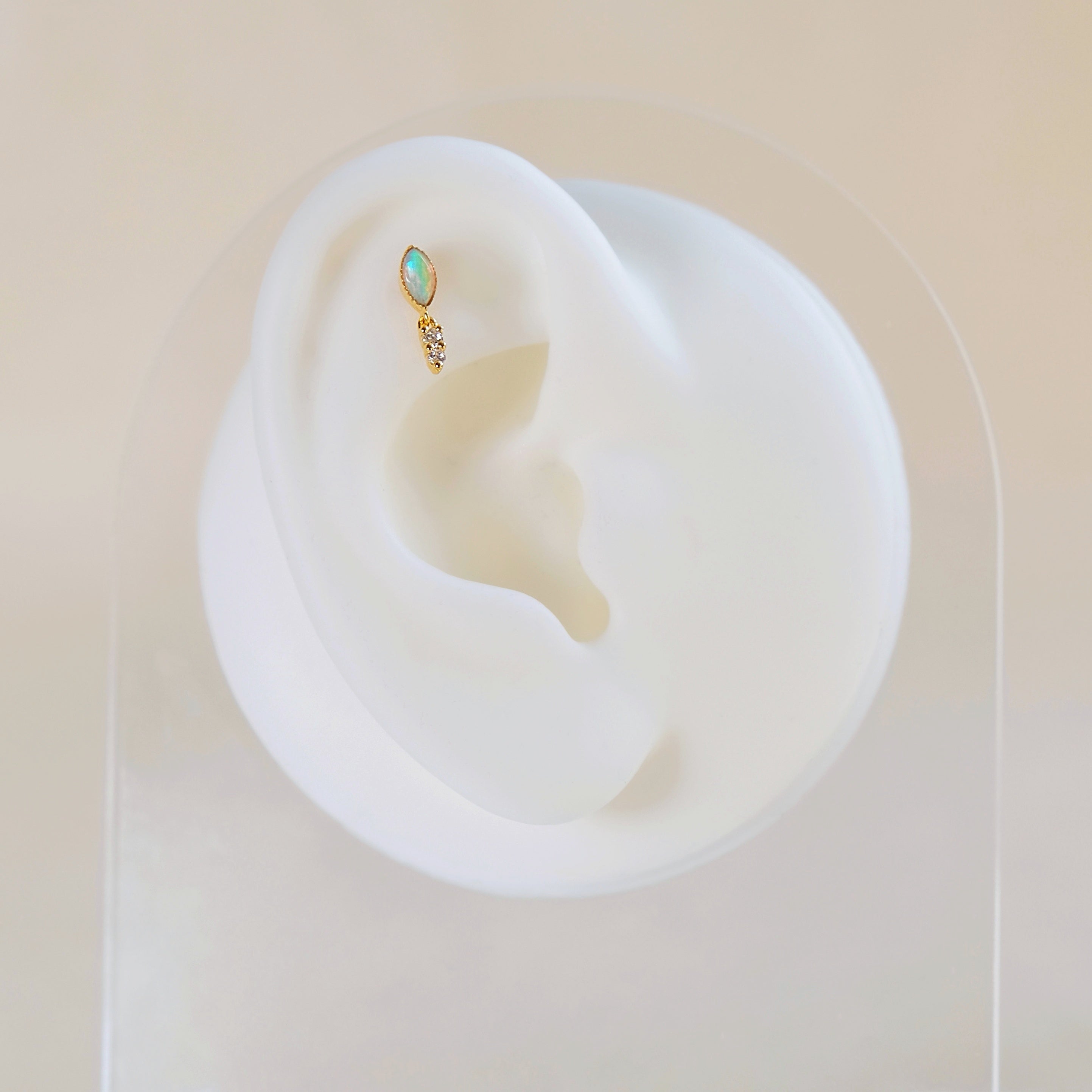 14k Yellow Gold Opal Dangle Labret Cartilage Stud Earring