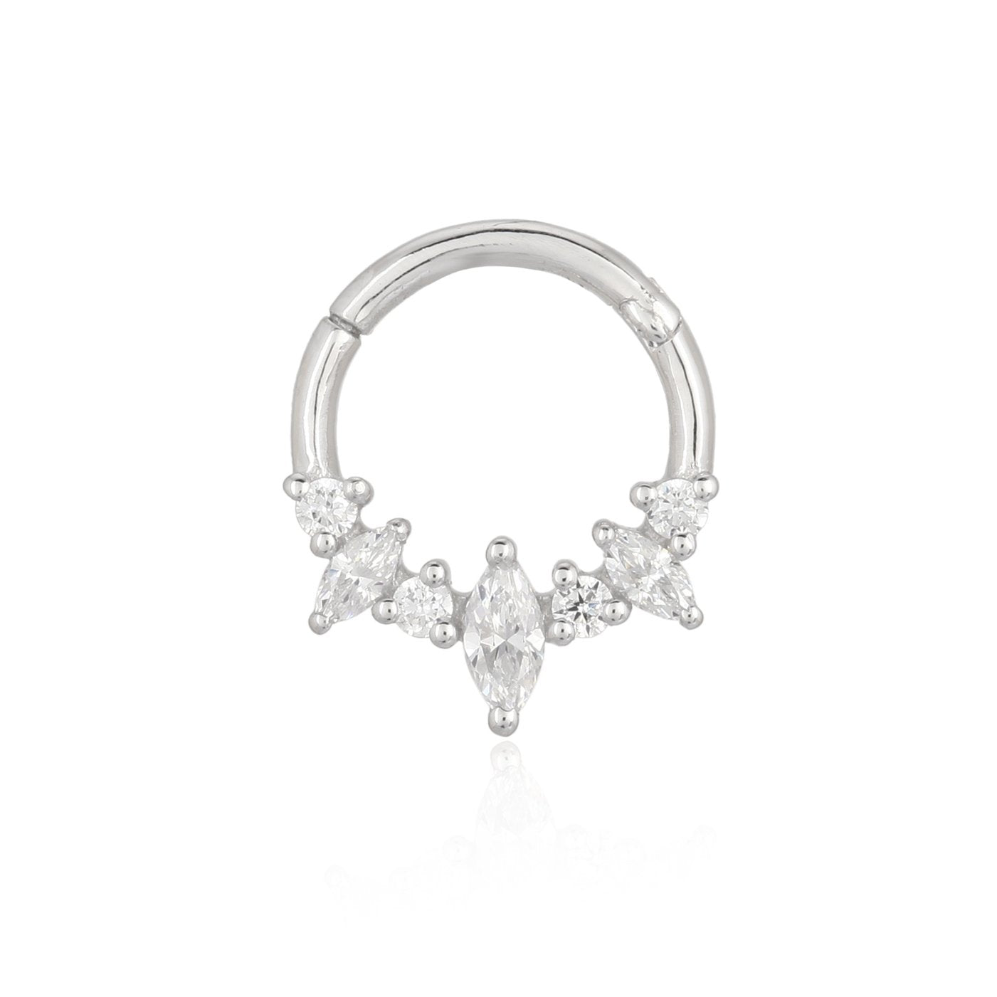 Marquise Crystal Daith Piercing Hoop 8mm - 14K Solid White Gold