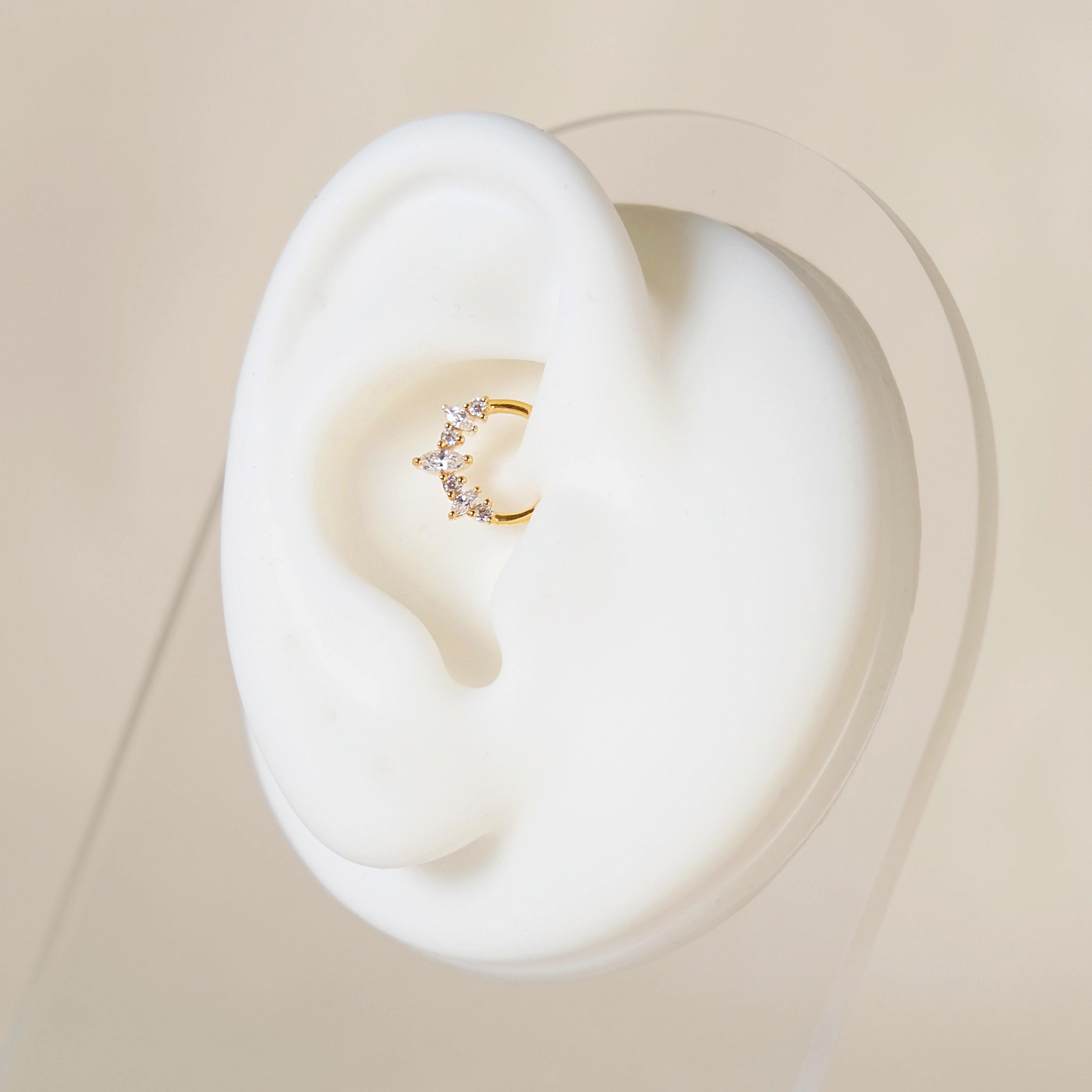 Marquise Crystal Daith Piercing Hoop 8mm - 14K Solid Yellow Gold