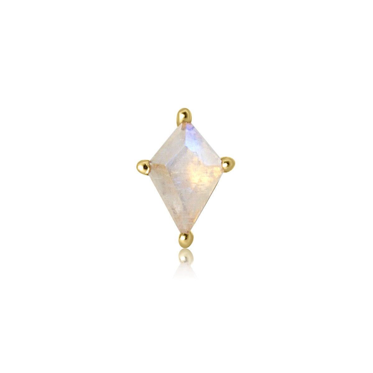 Moonstone Gemstone Flat Back Labret Stud - 14K Solid Yellow Gold