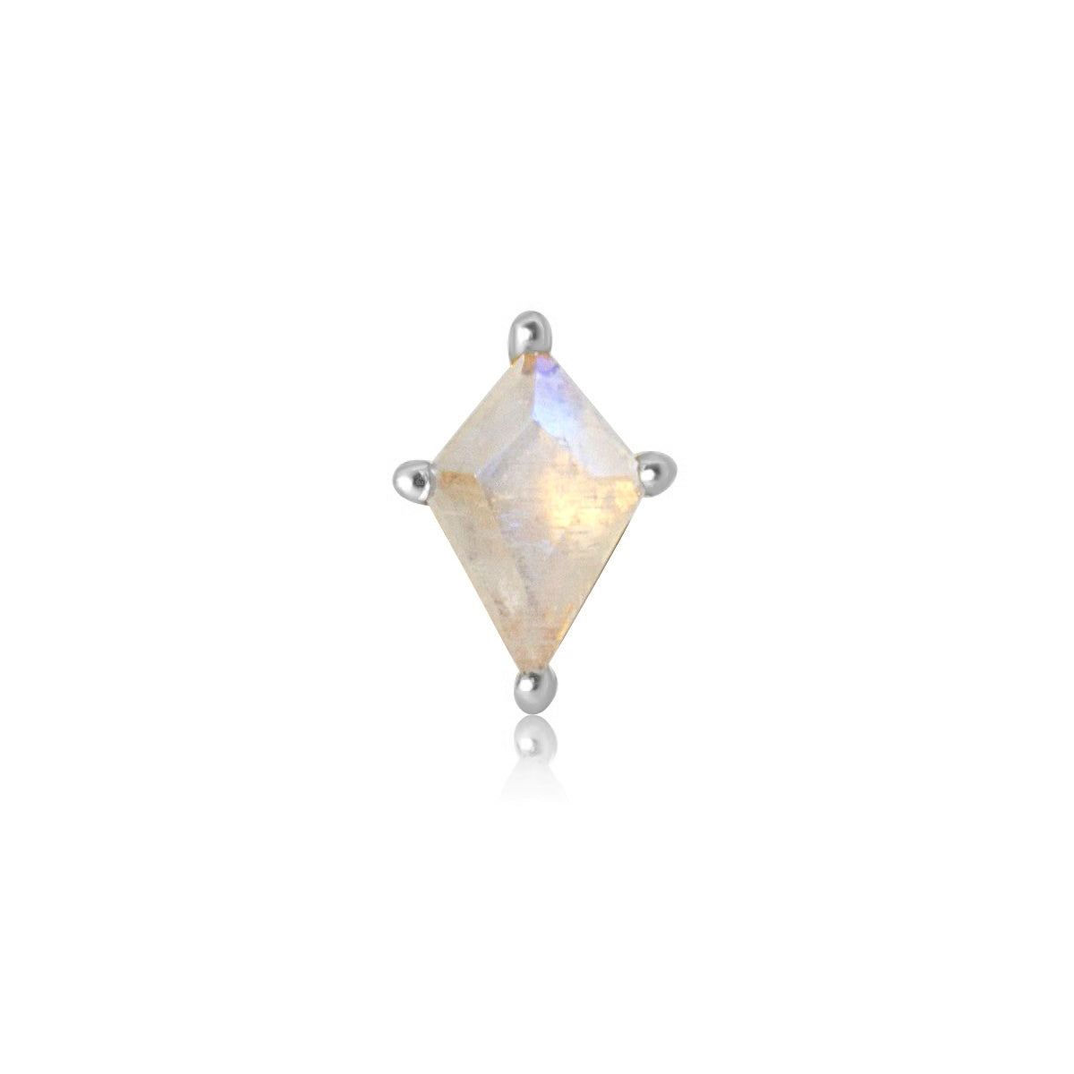 Moonstone Gemstone Flat Back Labret Stud - 14K Solid White Gold