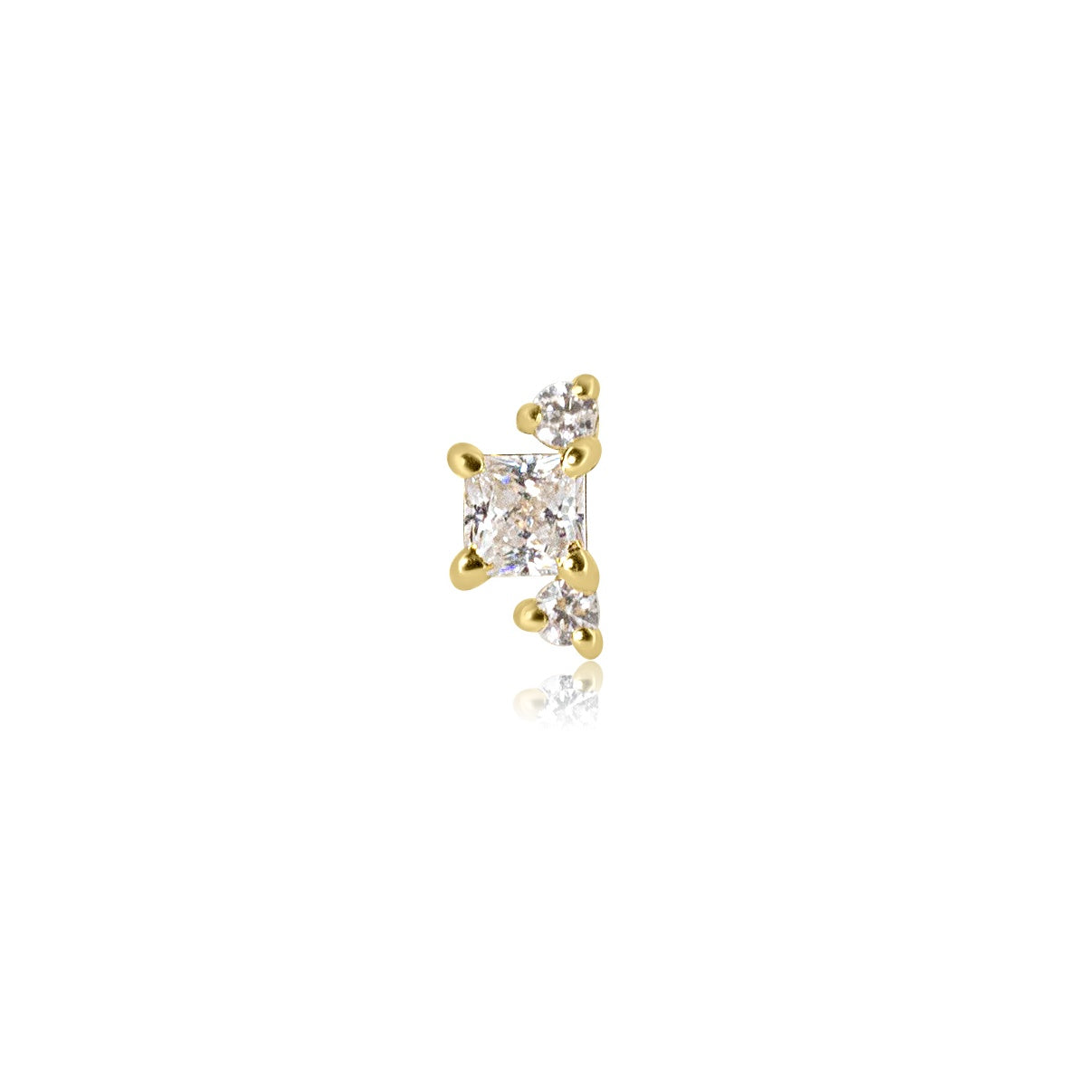 Tiny Crystal Tragus Flat Back Labret Stud - 14K Yellow Gold