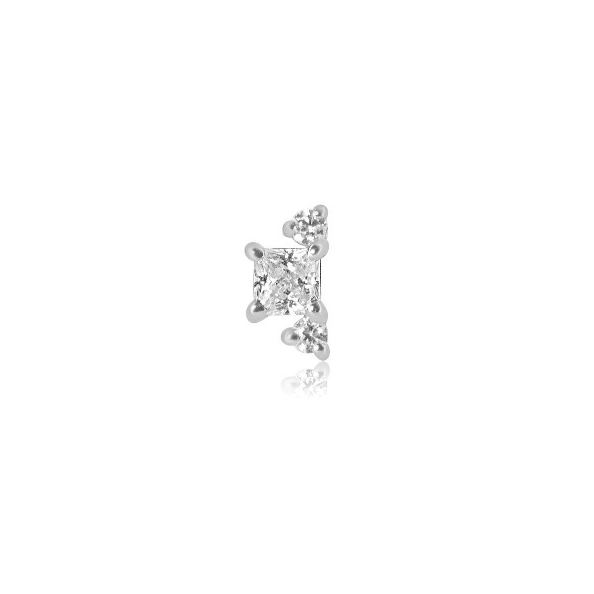 Tiny Crystal Tragus Flat Back Labret Stud - 14K White Gold