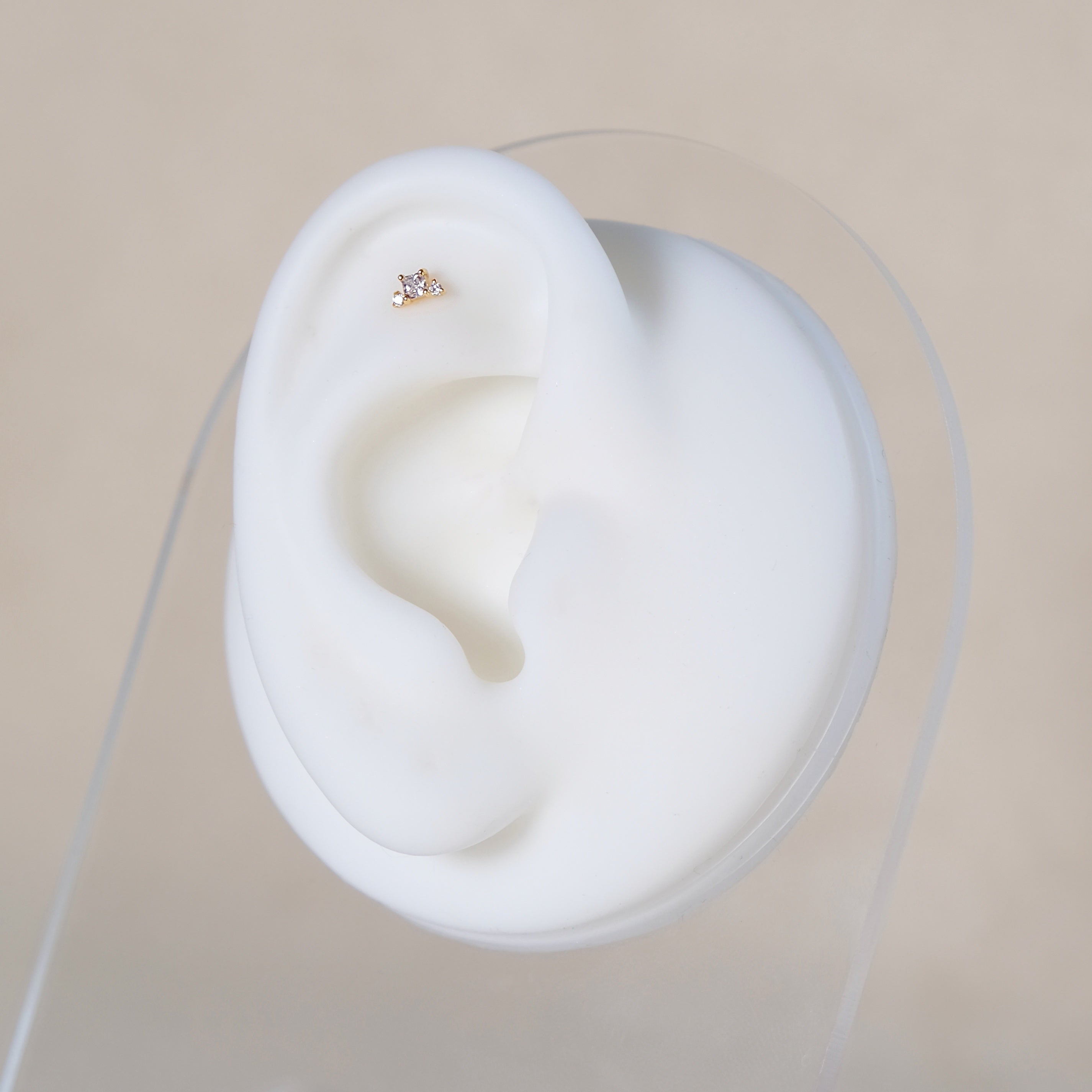 Tiny Crystal Tragus Flat Back Labret Stud - 14K Yellow Gold