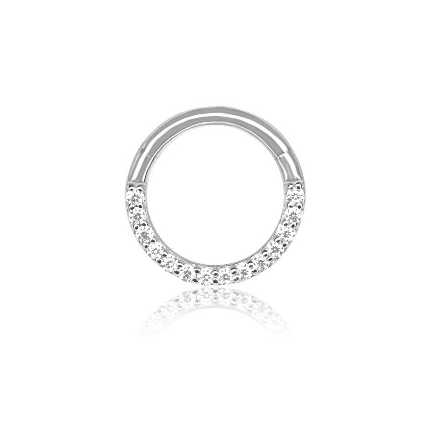 Solid 14K White Gold Eternity Crystal Daith Piercing Hoop 8mm