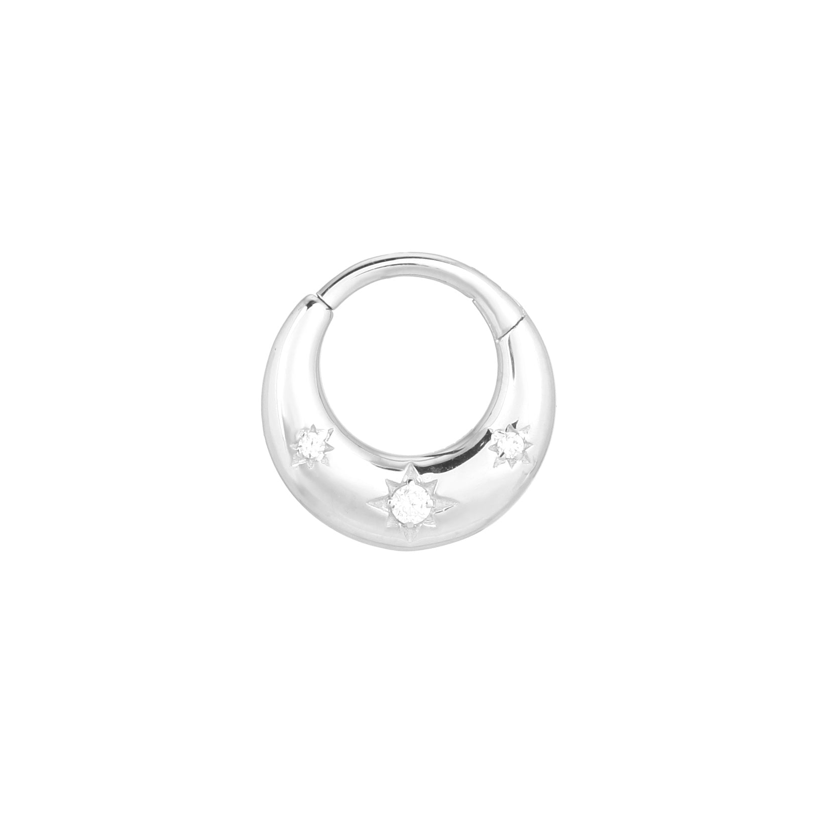 Starburst Daith Piercing Hoop 8mm - 14K Solid White Gold