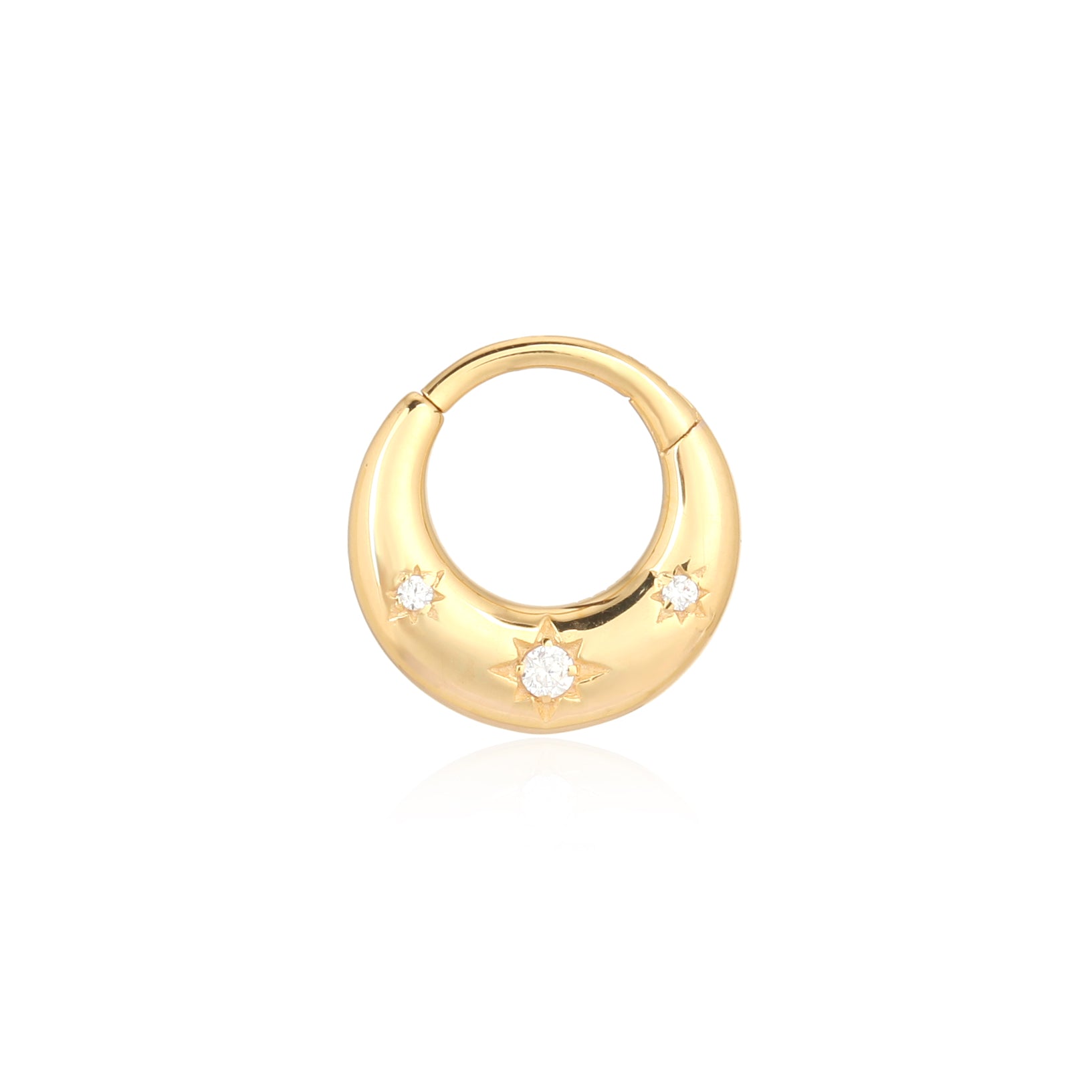 Starburst Daith Piercing Hoop 8mm - 14K Solid Yellow Gold