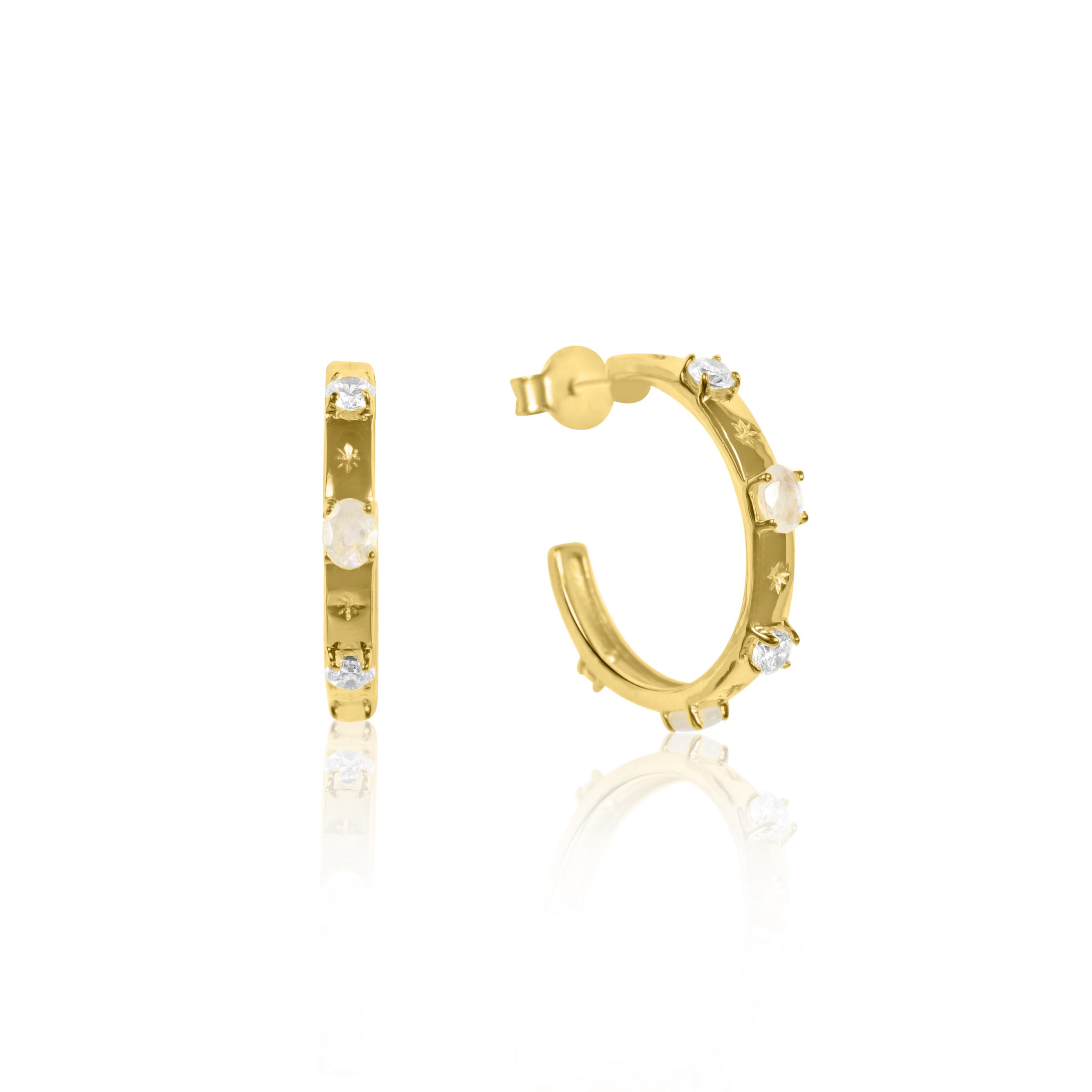 Moonstone & Crystal Gemstone Hoop Earrings