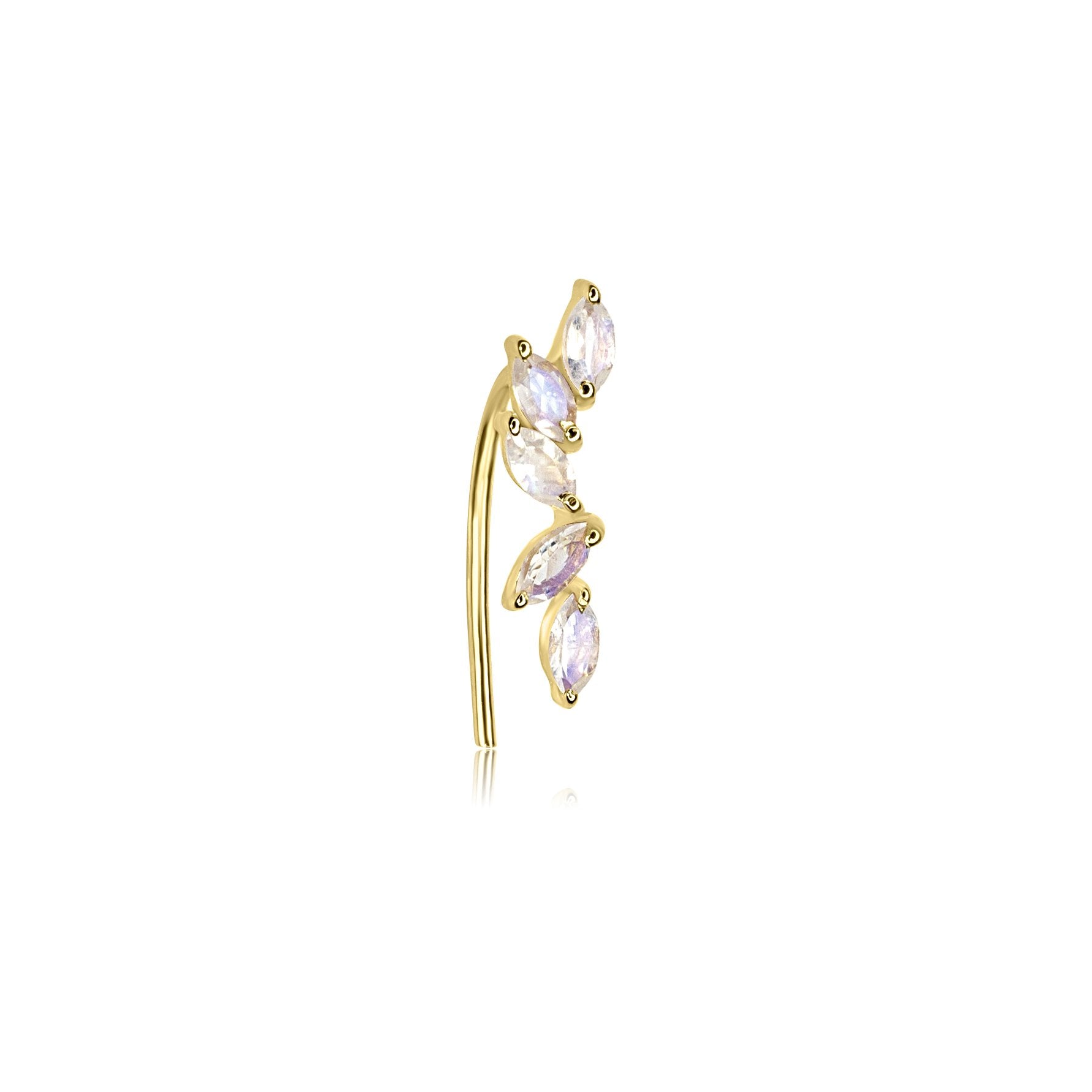 Marquise Cut Moonstone Ear Climber Sterling Silver