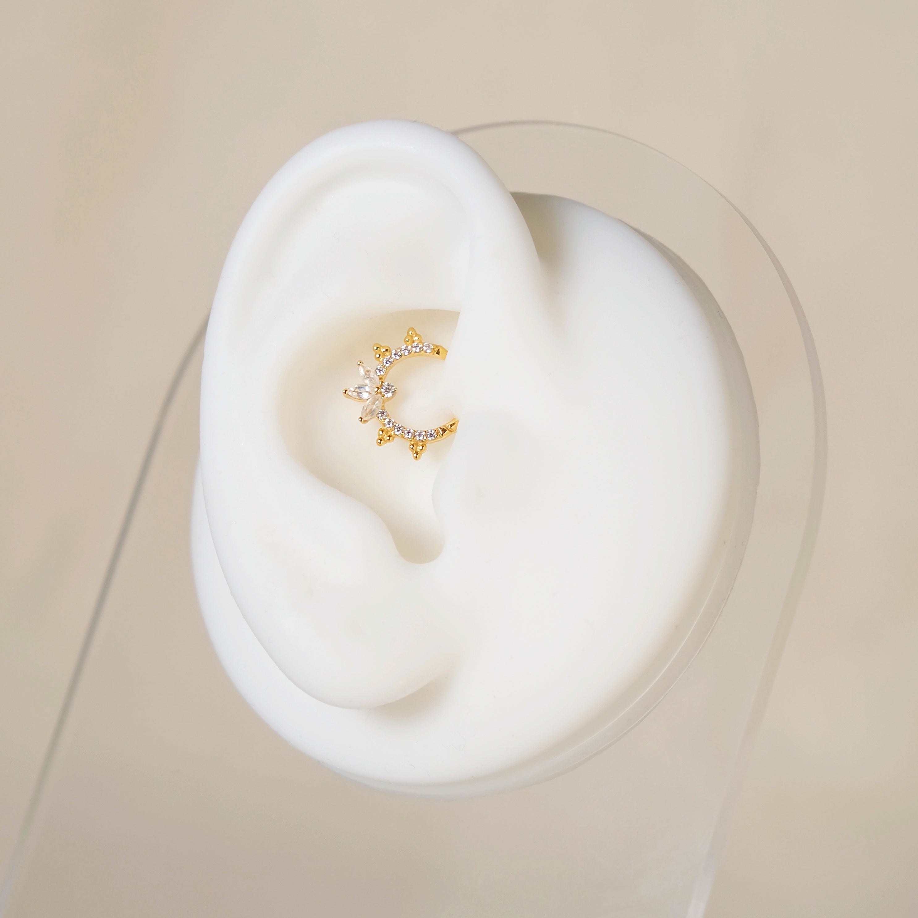 Moonstone Lotus Daith Piercing Hoop 8mm - 14K Solid Yellow Gold