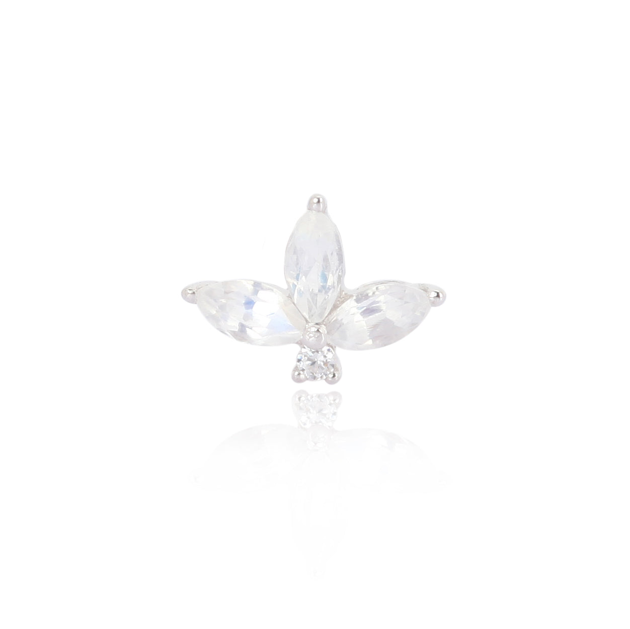 Lotus Moonstone Gemstone Flat Back Labret Stud - 14K Solid White Gold