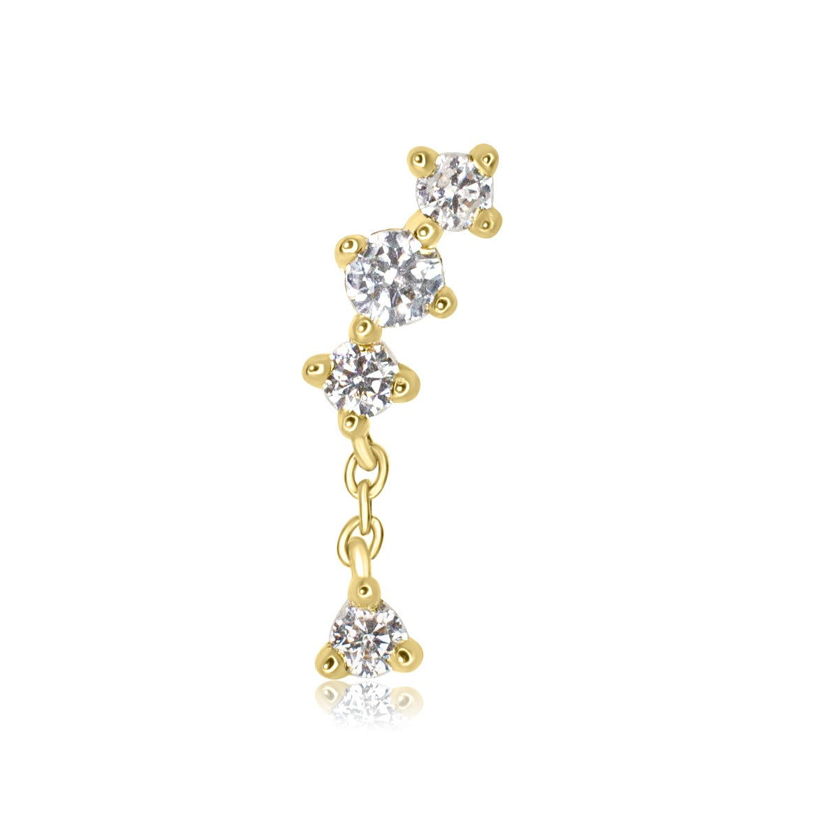 Dangle Chain Crystal Helix Labret Stud - 14K Solid Yellow Gold