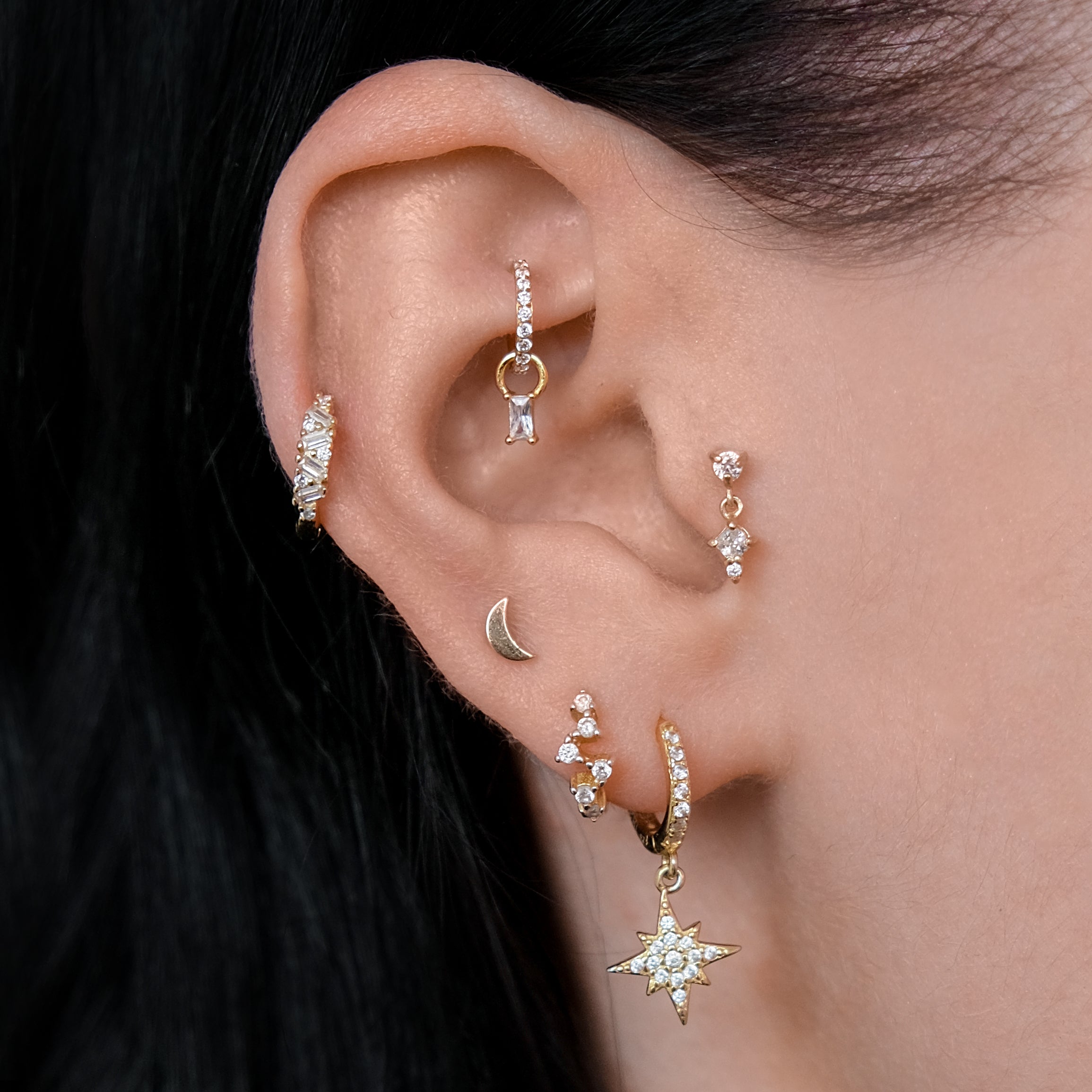 Moon Flat-Back Piercing 9K Gold and ASTM F136 Titanium