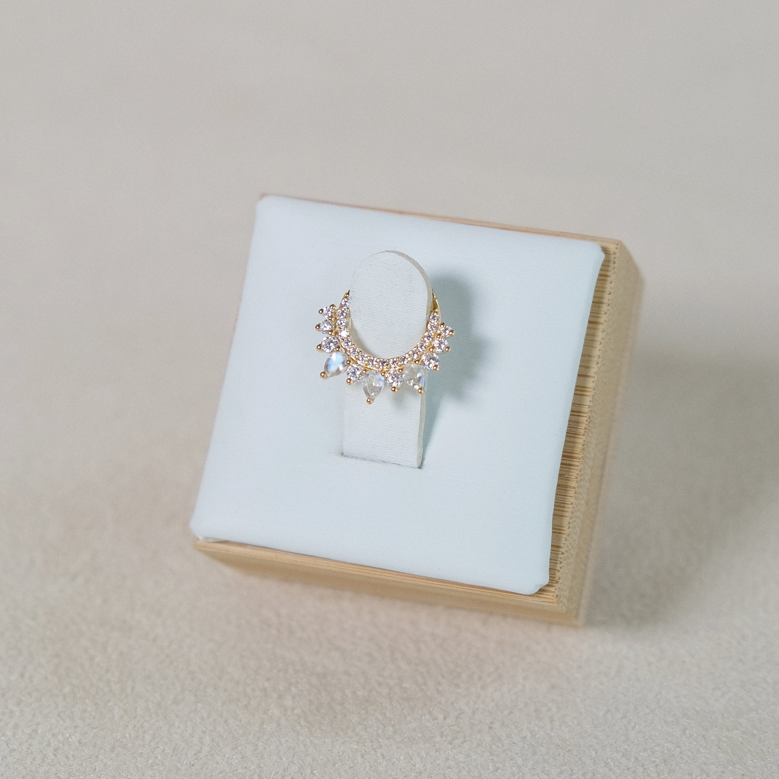 Moonstone Daith Piercing Hoop 8mm - 14K Solid Yellow Gold