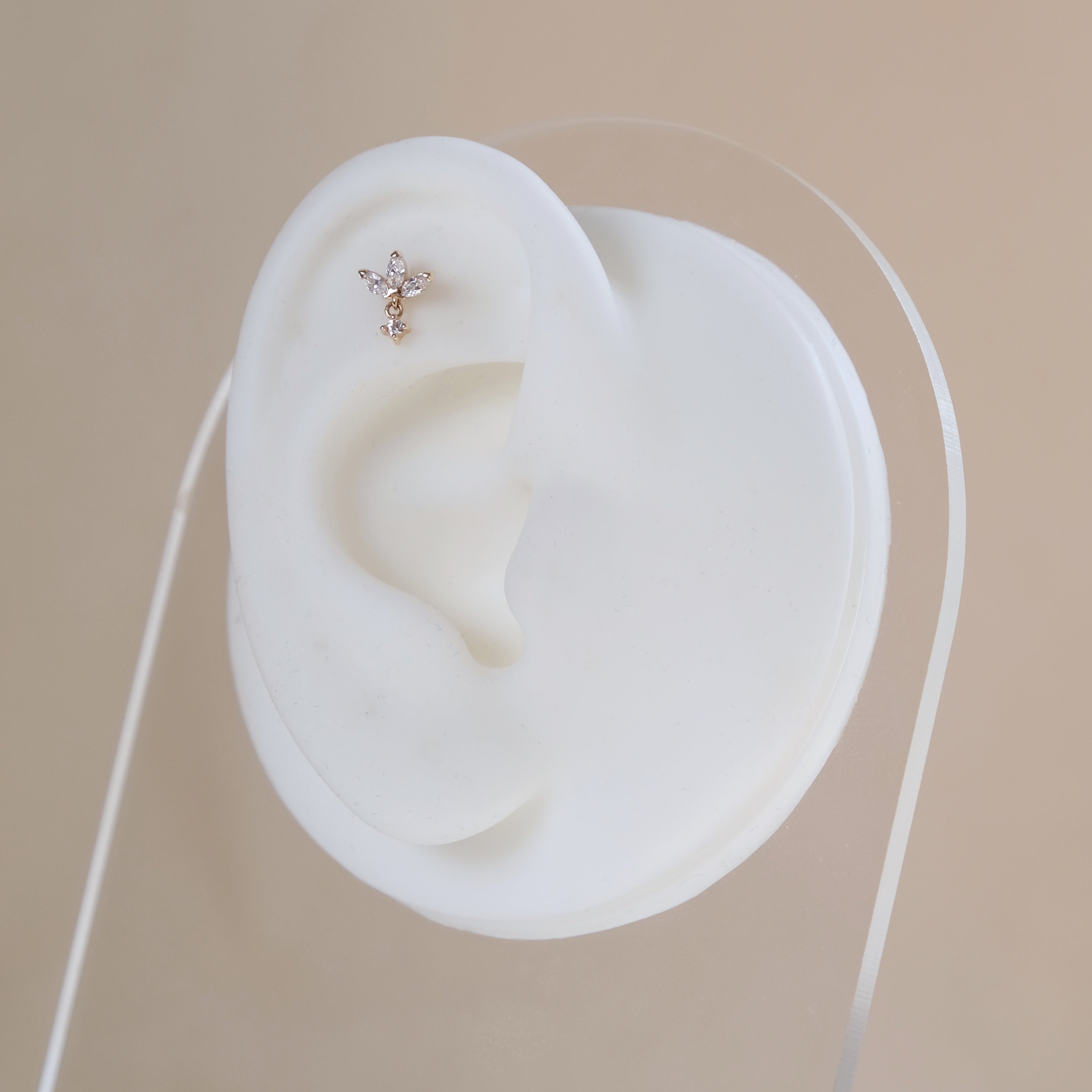 14K Solid Gold & Titanium Marquise Crystal Drop Flat-Back Labret
