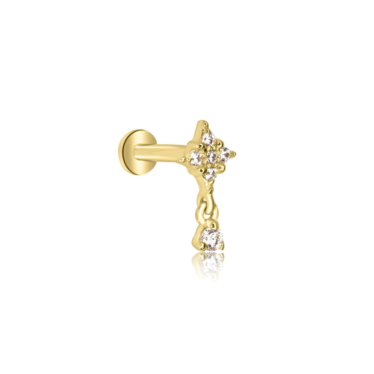 Starburst North Star Dangle Labret Stud - 14K Solid White Gold