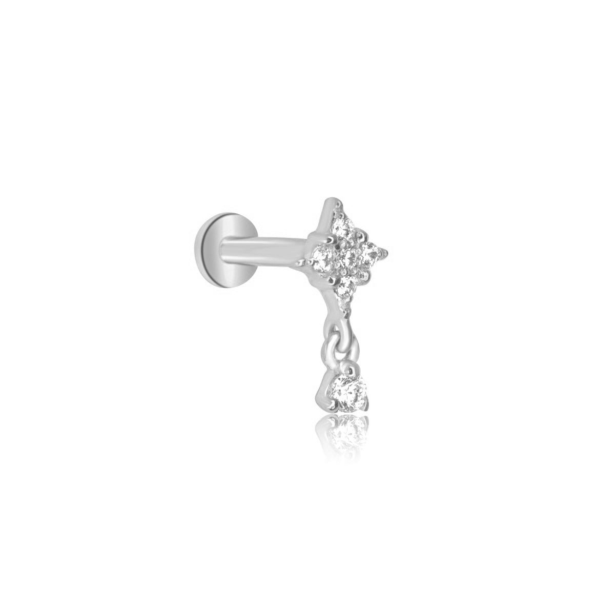 Starburst North Star Dangle Labret Stud - 14K Solid White Gold