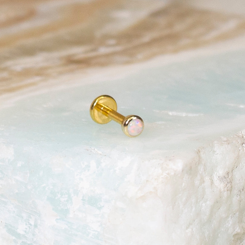14K Solid Gold Baby Opal Flat-Back Labret Internally Threaded