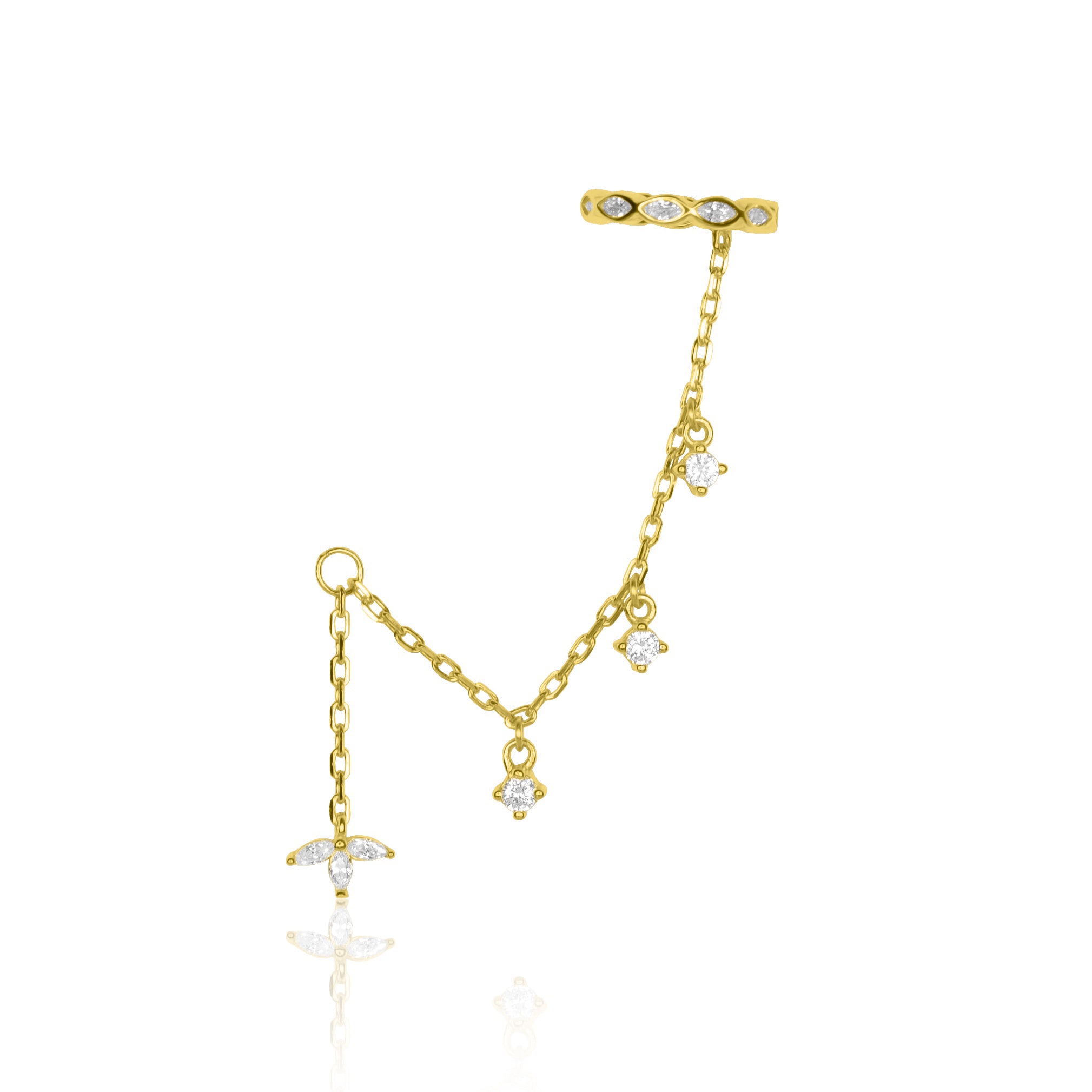 Marquise Dangle Chain Ear Cuff Sterling Silver