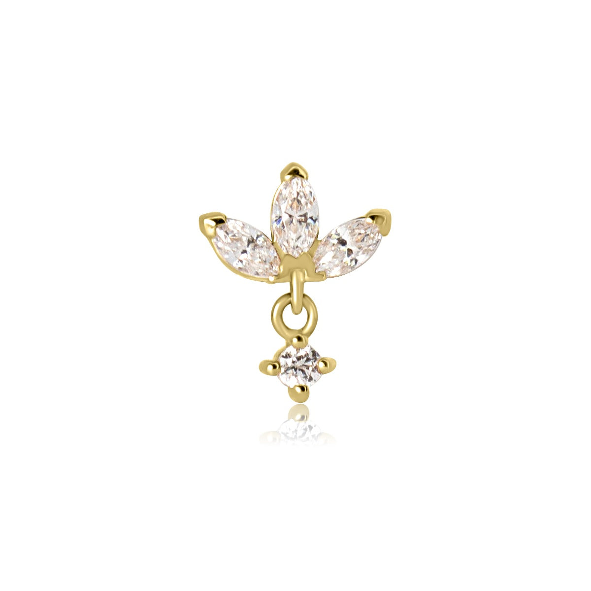 14K Solid Gold & Titanium Marquise Crystal Drop Flat-Back Labret