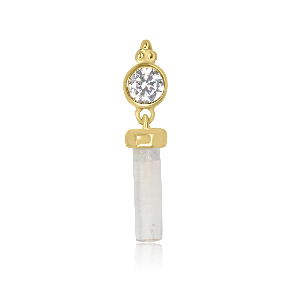 Moonstone Gemstone Dangle Labret Piercing Stud - 14K Solid Yellow Gold