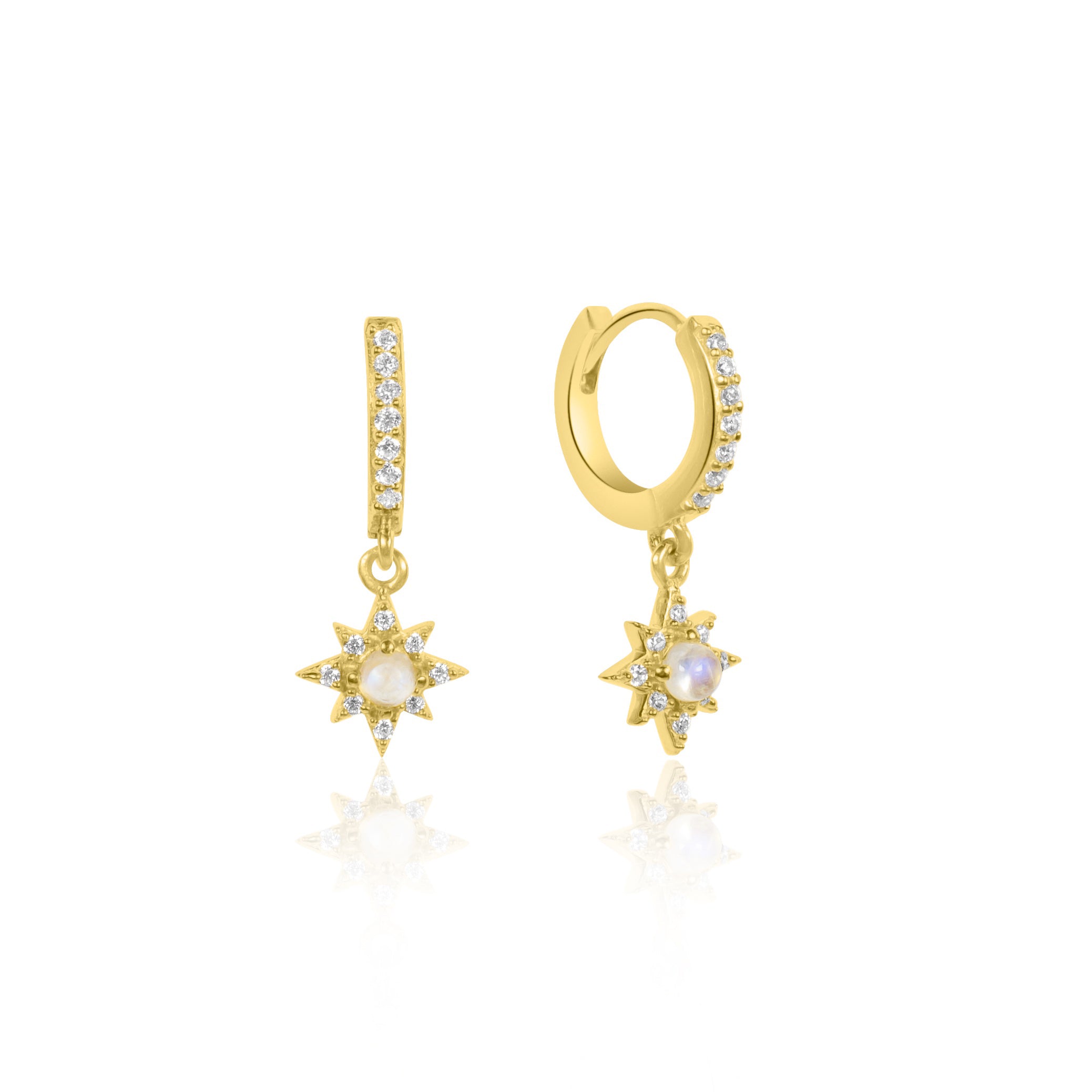Moonstone & Crystal Starburst Huggie Hoop Earrings