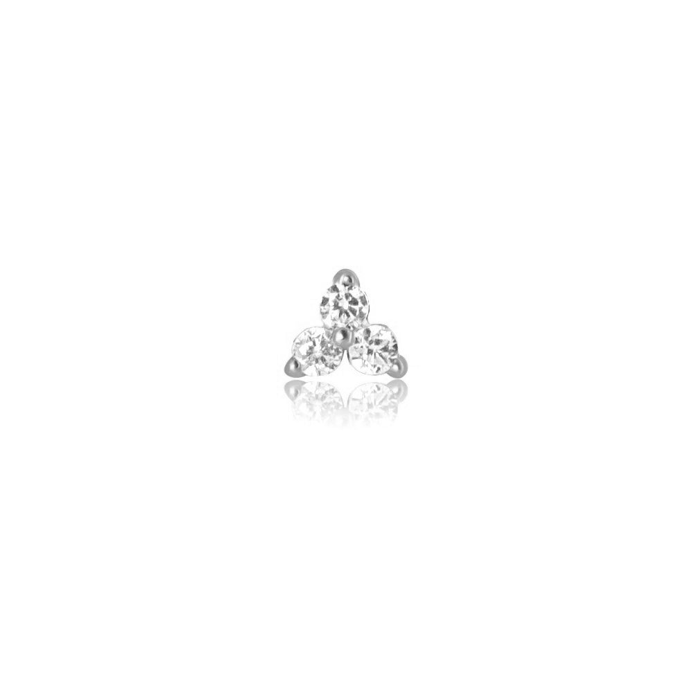 Tiny Trinity Crystal Tragus Helix Labret Stud - 14K Solid White Gold