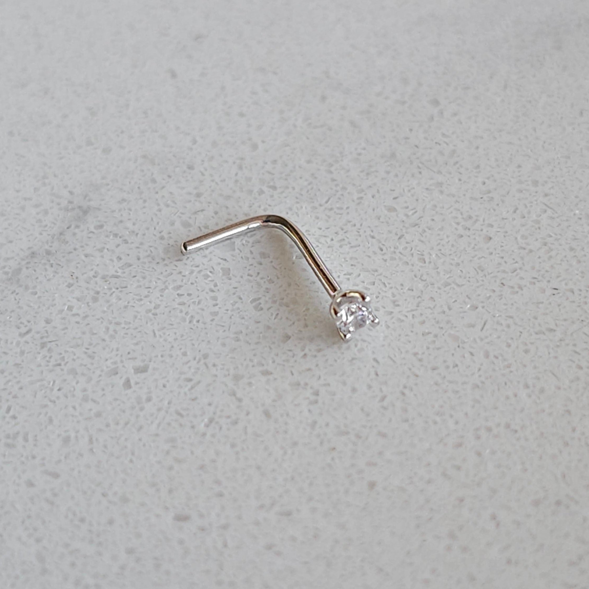 CHLUXE Solitaire Crystal Nose Stud - 14K White Gold