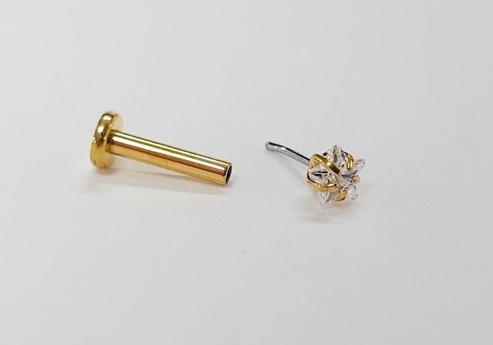 Implant Grade Titanium Solitaire Crystal Labret Internally Threaded