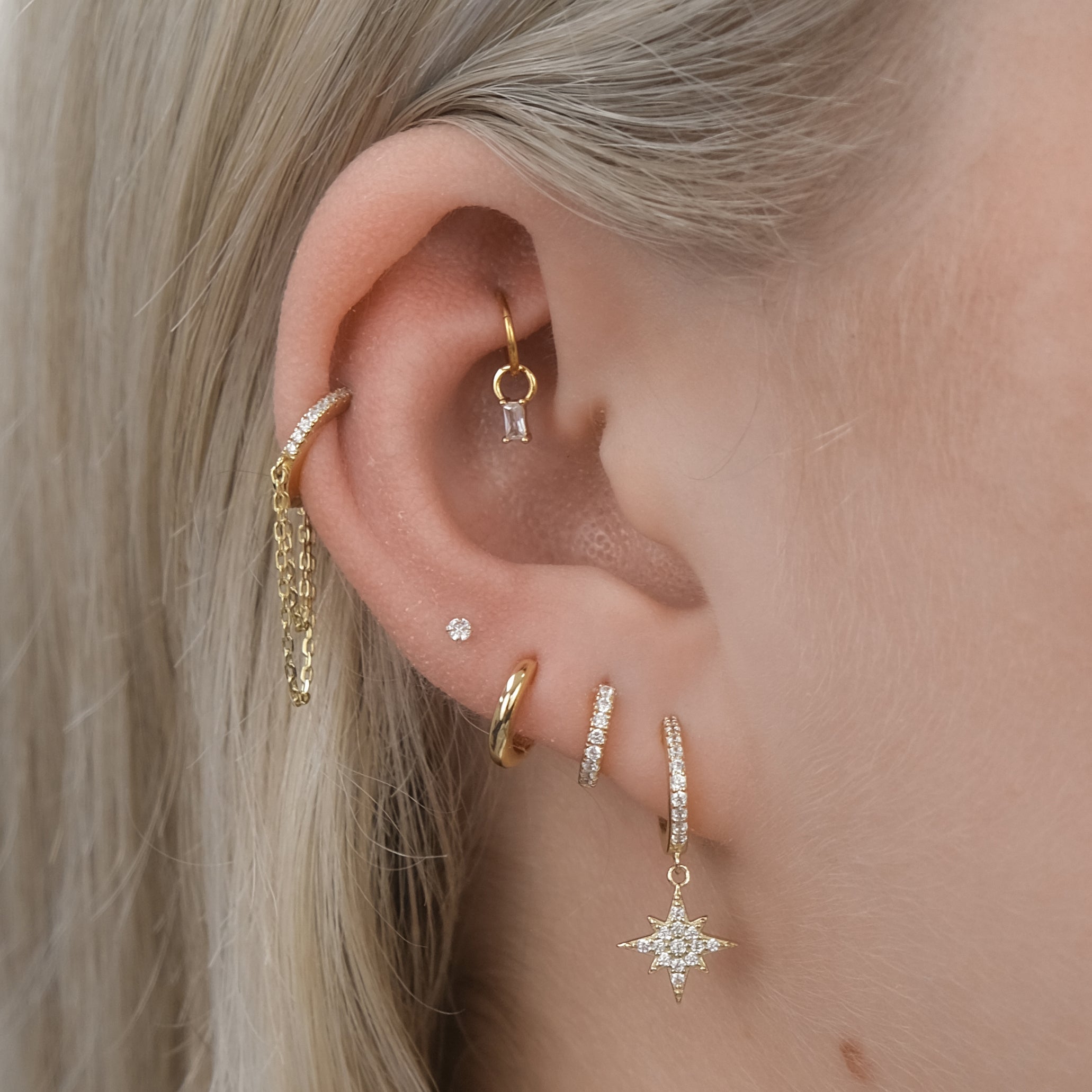 Tiny Baguette Rook Hoop