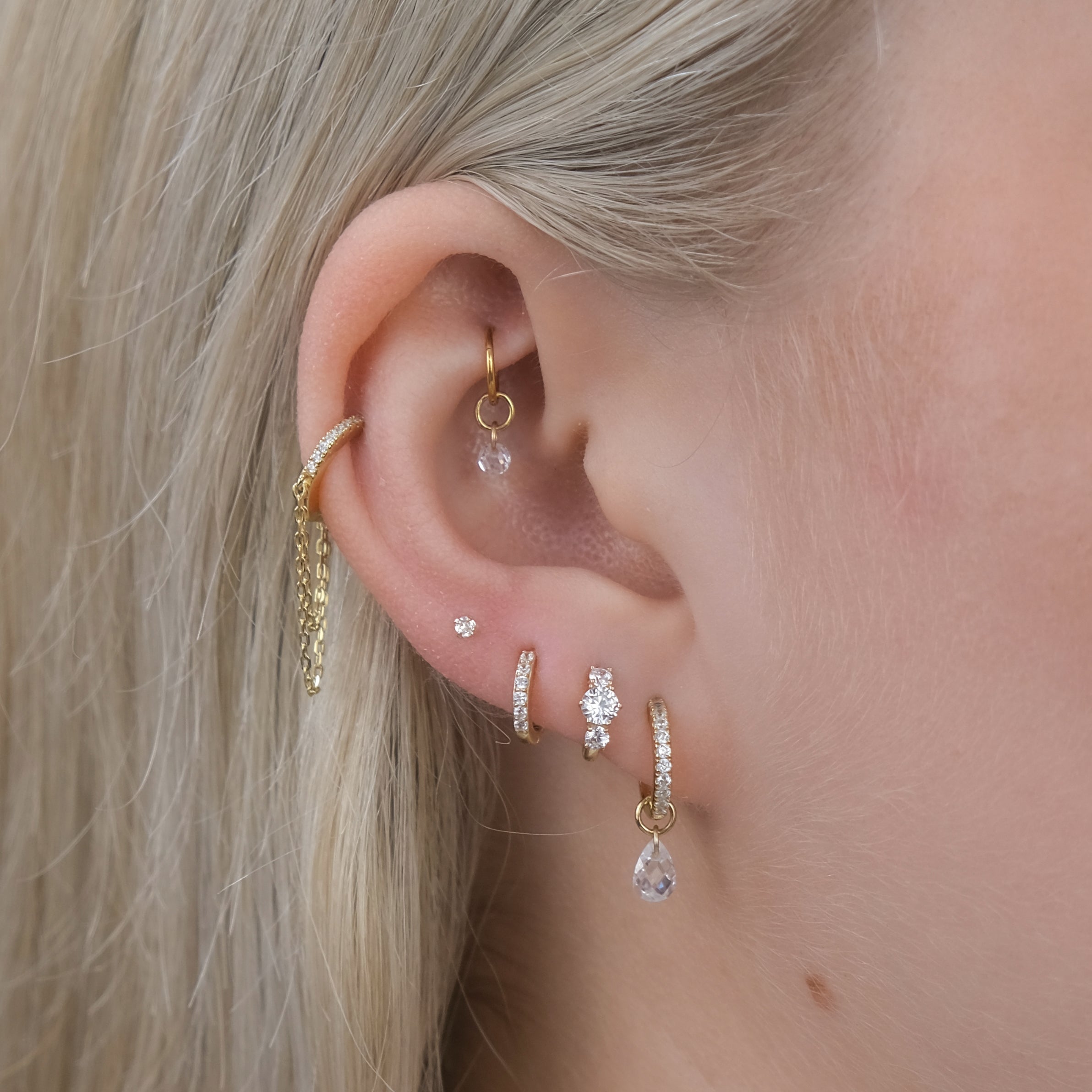 CHLUXE Stacked Crystal Huggie Hoop - 14K Yellow Gold