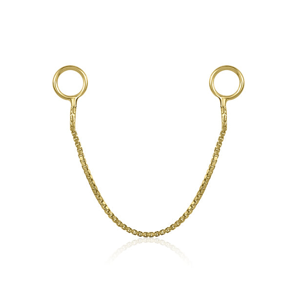 The Fine Box Chain Charm by Crystal Heaven London forms a U shape with circular loops at each end, set against a white background. Crafted from 925 Sterling Silver, this piece epitomizes elegance and sophistication.