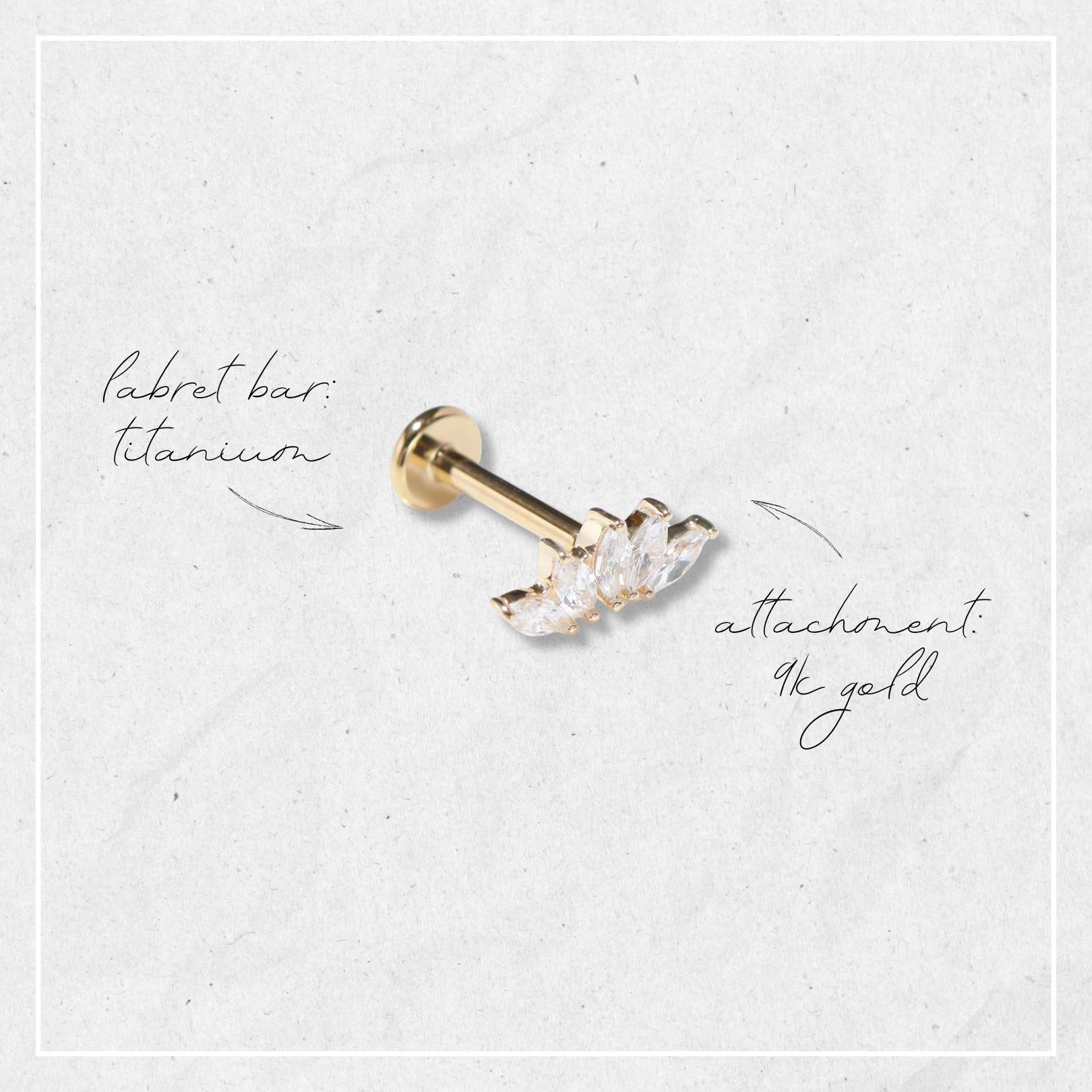 Curved Marquise Fan Earring | Threadless Cartilage Stud For Helix Piercing | 9K Gold & Titanium