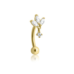 Lotus Marquise Curved Rook Barbell 14K Yellow Gold