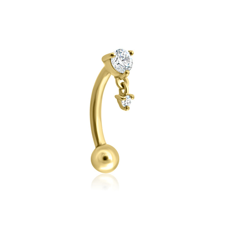 Vogue Crystal Curved Rook Barbell 14K Yellow Gold