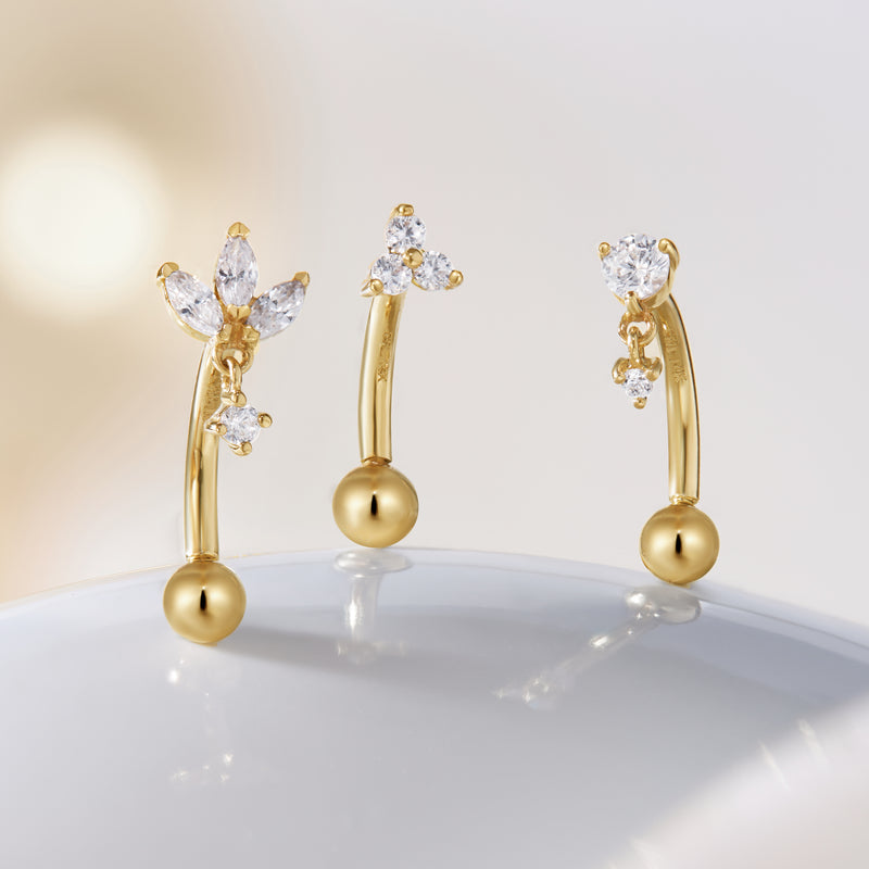 CHLUXE Lotus Marquise Curved Rook Barbell | 14K Yellow Gold