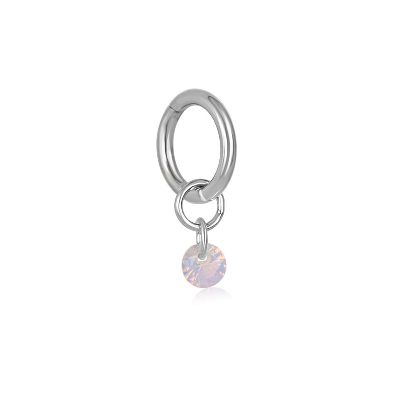 Tiny Solitaire Rook Hoop - Pink Opal