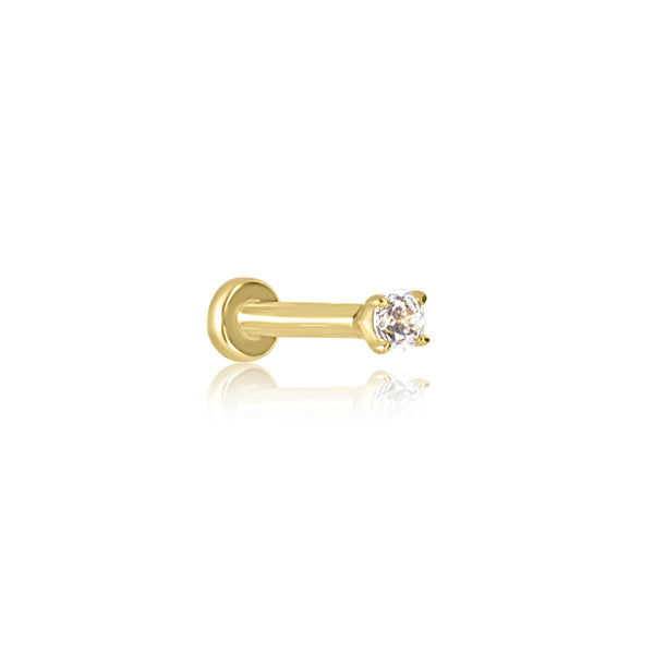 Tiny Crystal Labret Cartilage Earring - 14K Solid Yellow Gold