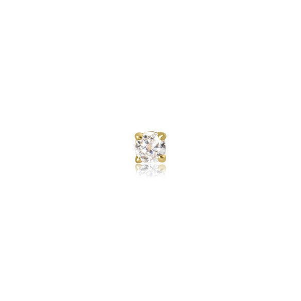 Tiny Crystal Labret Cartilage Earring - 14K Solid Yellow Gold