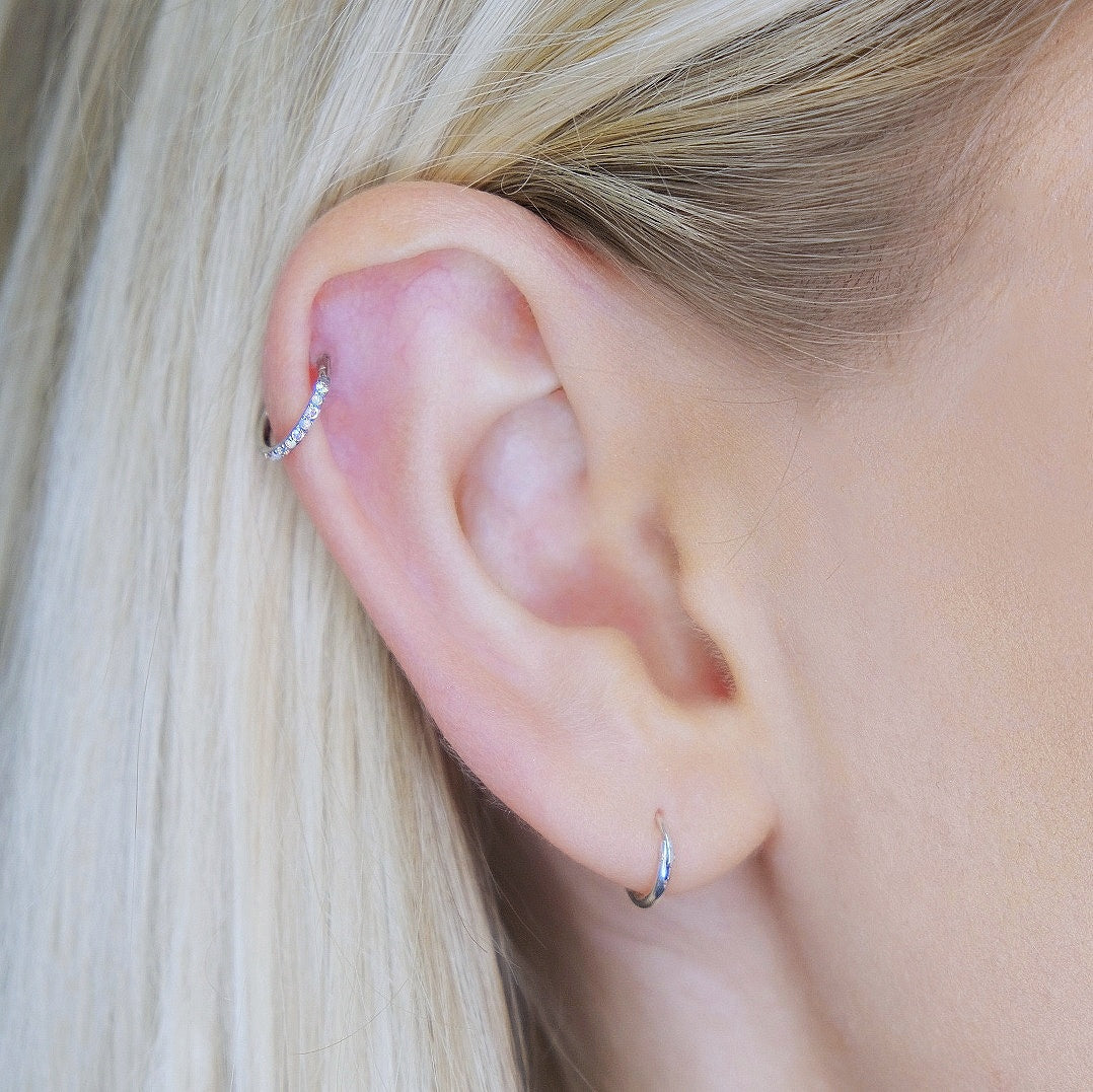 Opal & Crystal Cartilage Piercing Hoop Earring 16 Gauge