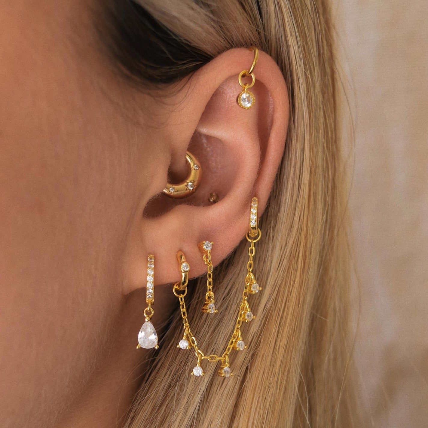 Teardrop Crystal Pavé Huggie Hoop Earrings