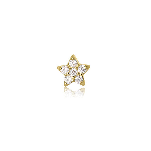 Crystal Star Tragus Helix Labret Stud - 14K Solid Yellow Gold