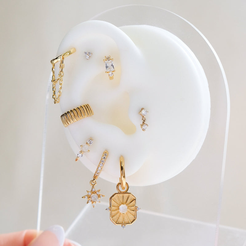 Moonstone & Crystal Gemstone Charm Hoop Earrings